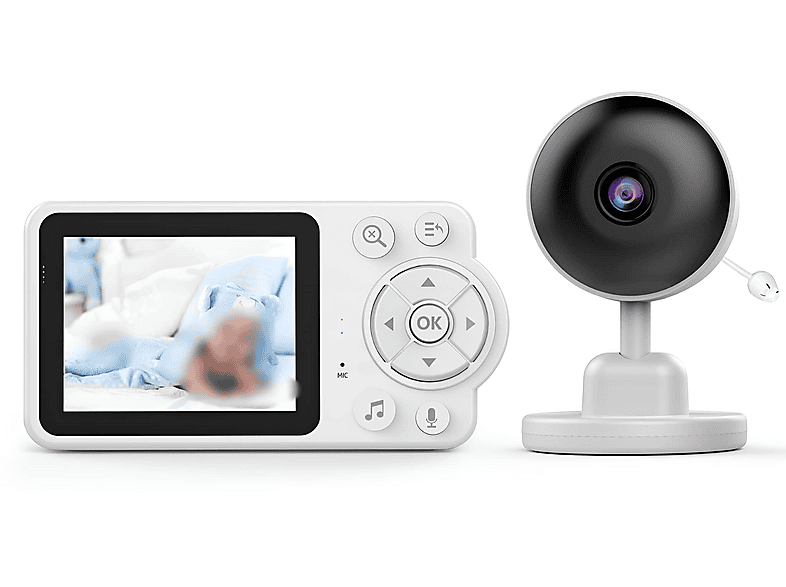 Simyke Video-Babyphone Mit Kamera Und Audio, 12,7 Cm (5 Zoll) Bildschirm, 720p, Kein WLAN Oder Kostenloser App-Modus, Schwenk-Neige-Zoom, Schlaflieder, Fütterungserinnerung, Nachtsicht, VOX/ECO, 2
