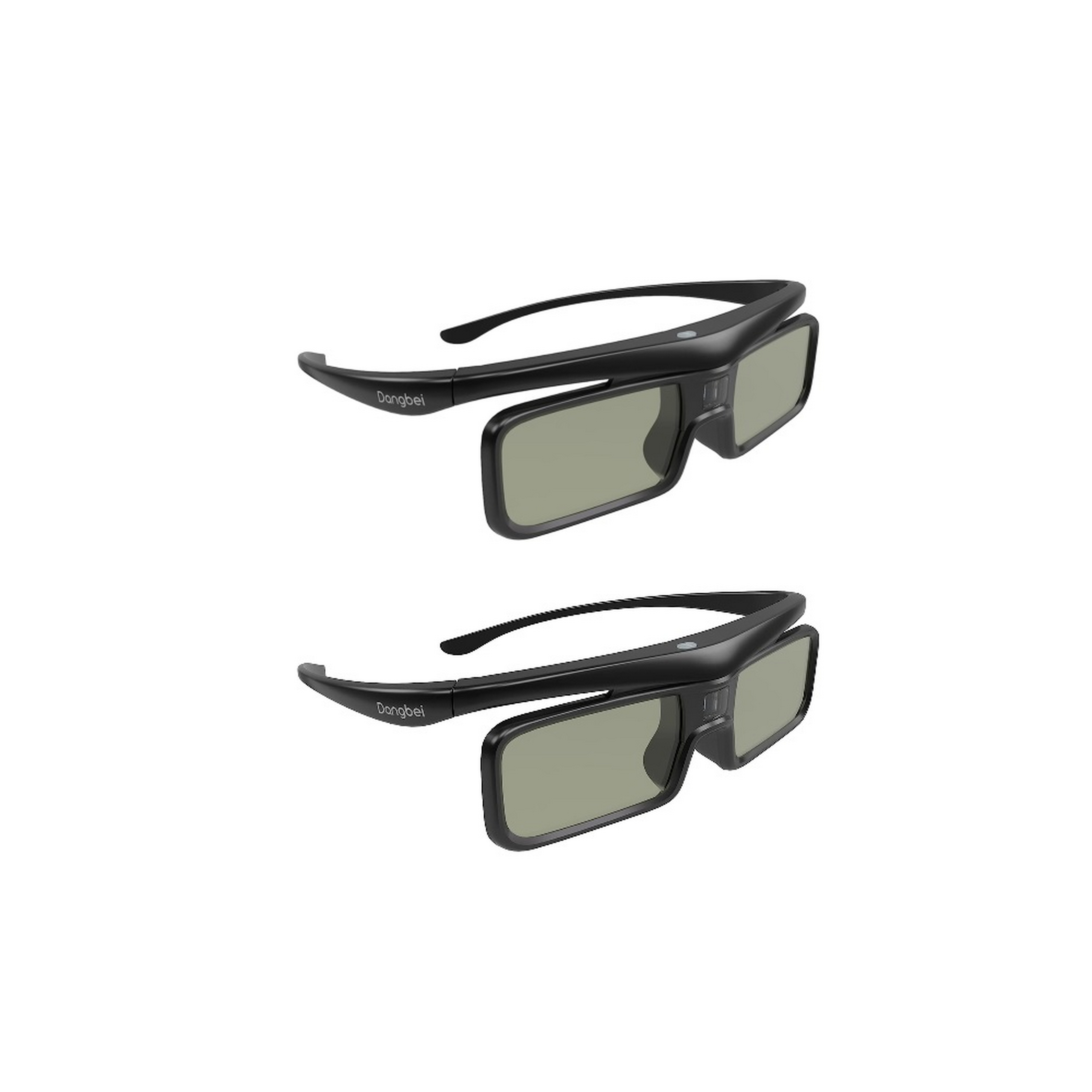 Dwie pary czarnych okularów 3D, skierowane do widza, na białym tle.