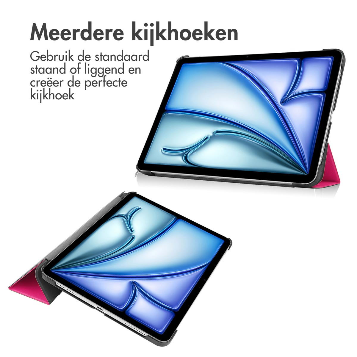 Zwei Tablets mit pinkfarbenen Hüllen. Oberes Tablet angewinkelt, das andere unten.