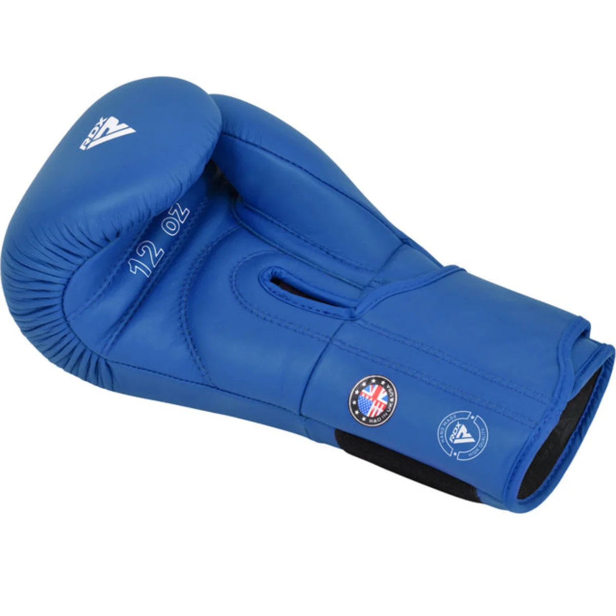 A blue boxing glove with white logo and 12 OZ text.
