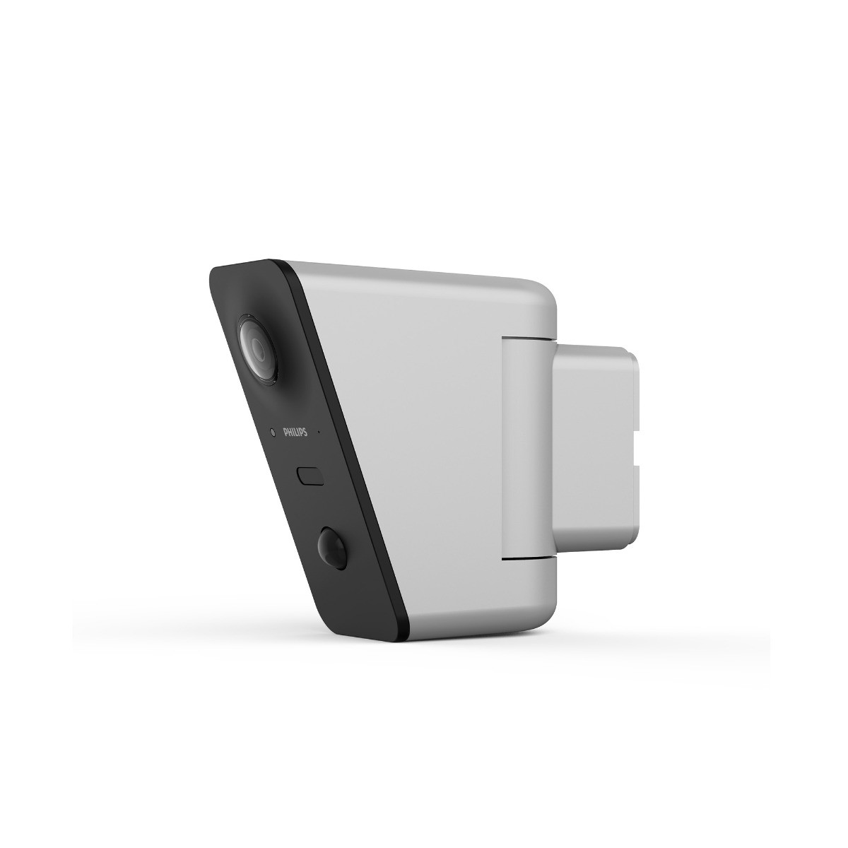 Un campanello argento e nero con la scritta 'PHILIPS'. Ha una fotocamera e un pulsante.