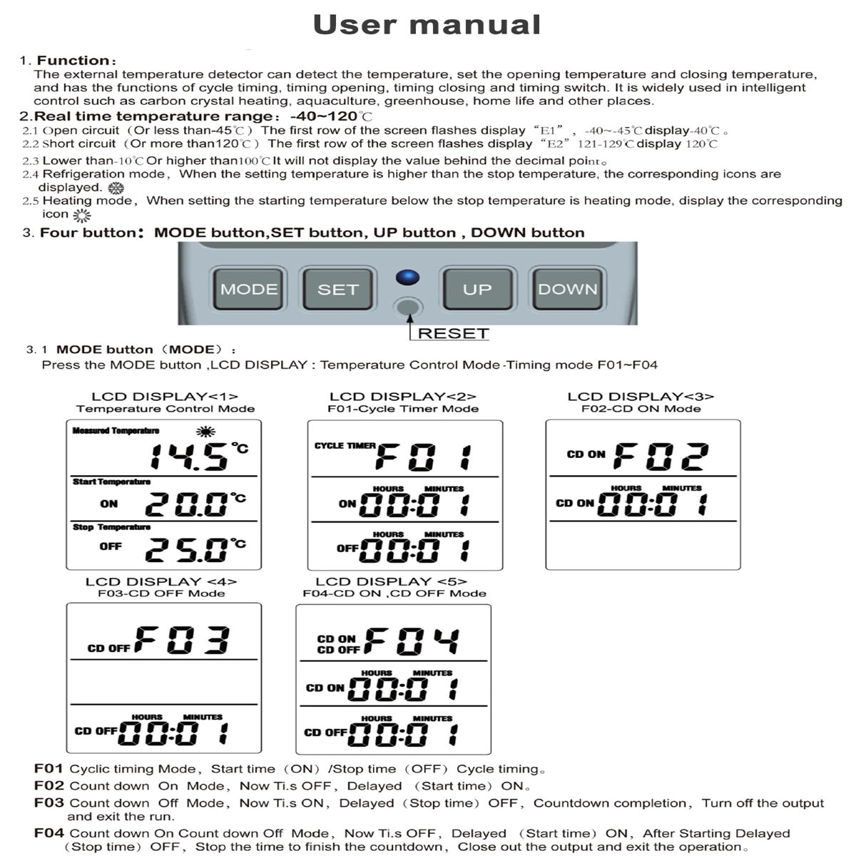 Eine Bedienungsanleitung mit Text und Diagrammen zu einem Temperaturregelgerät.