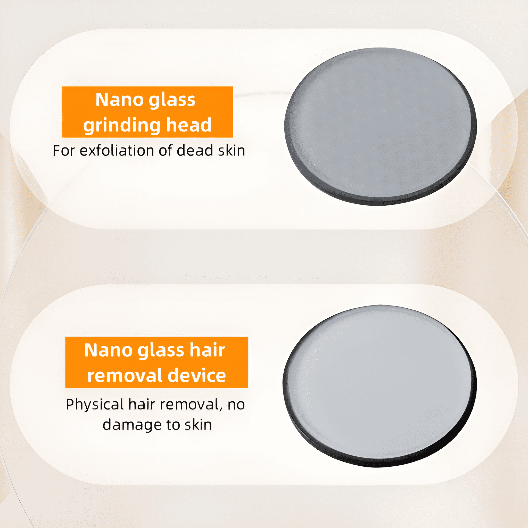 Zwei Nano-Glas-Geräte, eines zum Schleifen und eines zur Haarentfernung.