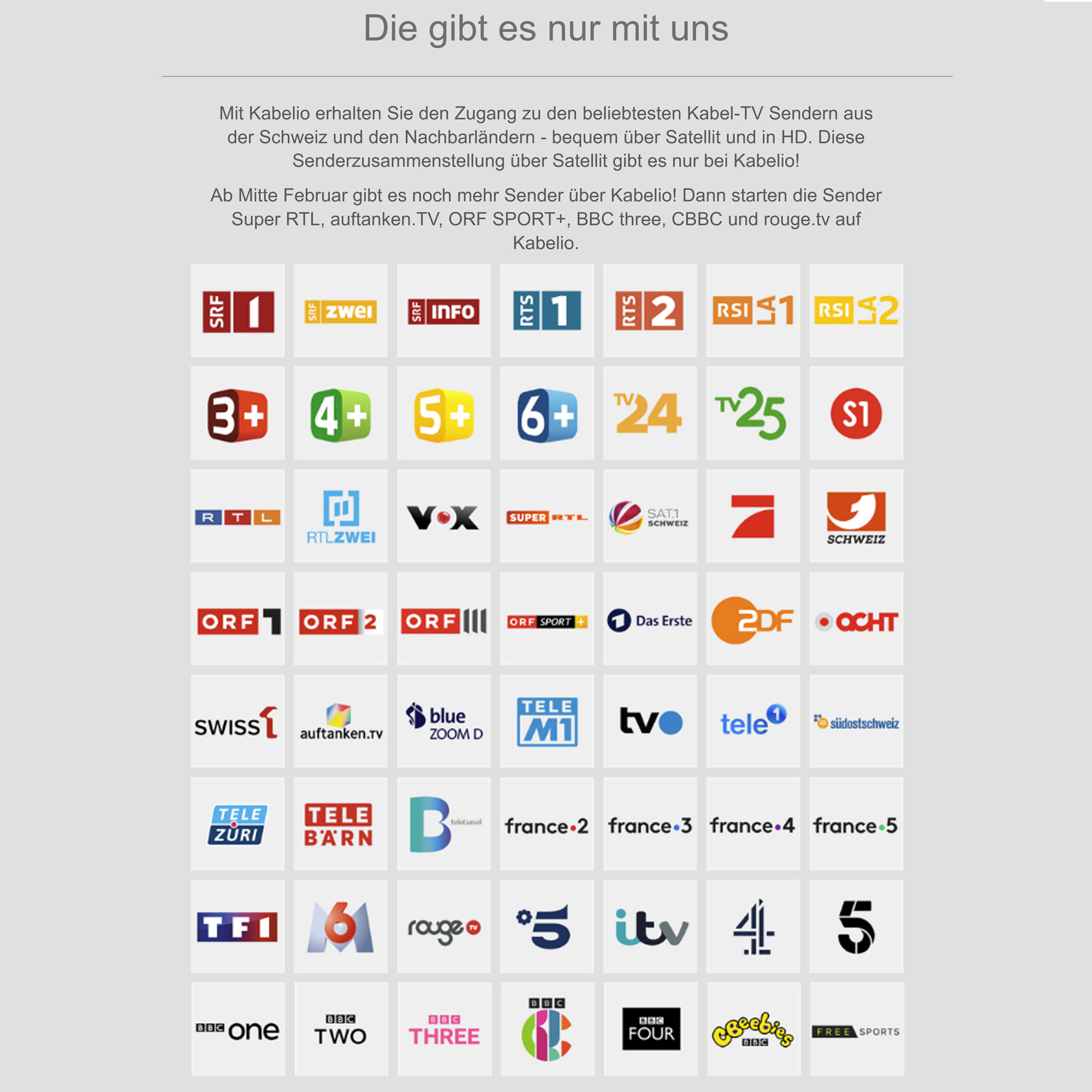 Eine Collage von Fernsehsenderlogos. Es gibt Logos von verschiedenen Fernsehsendern in mehreren Sprachen.