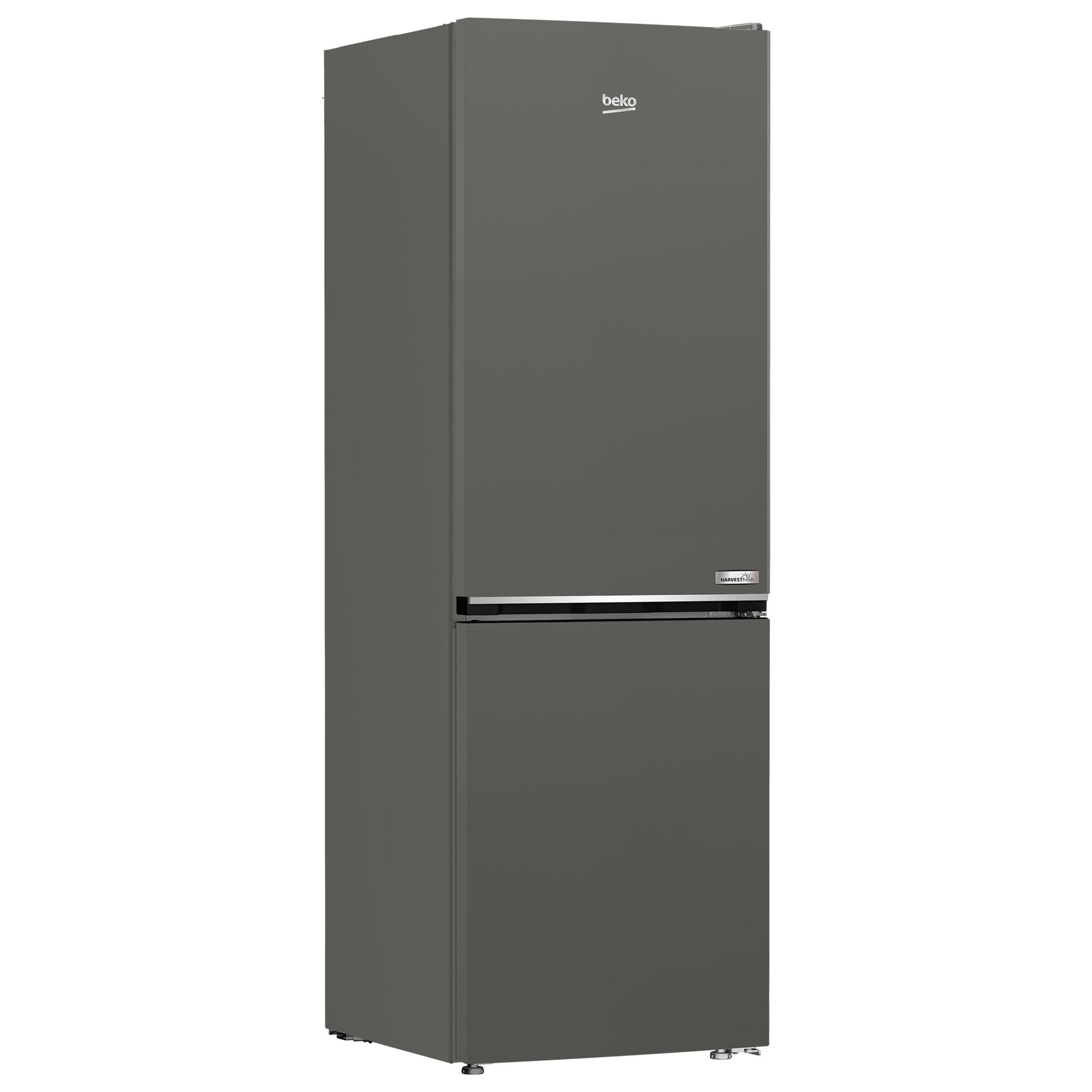Ein grauer Beko-Kühlschrank mit Gefrierfach unten. Die Tür ist geschlossen.