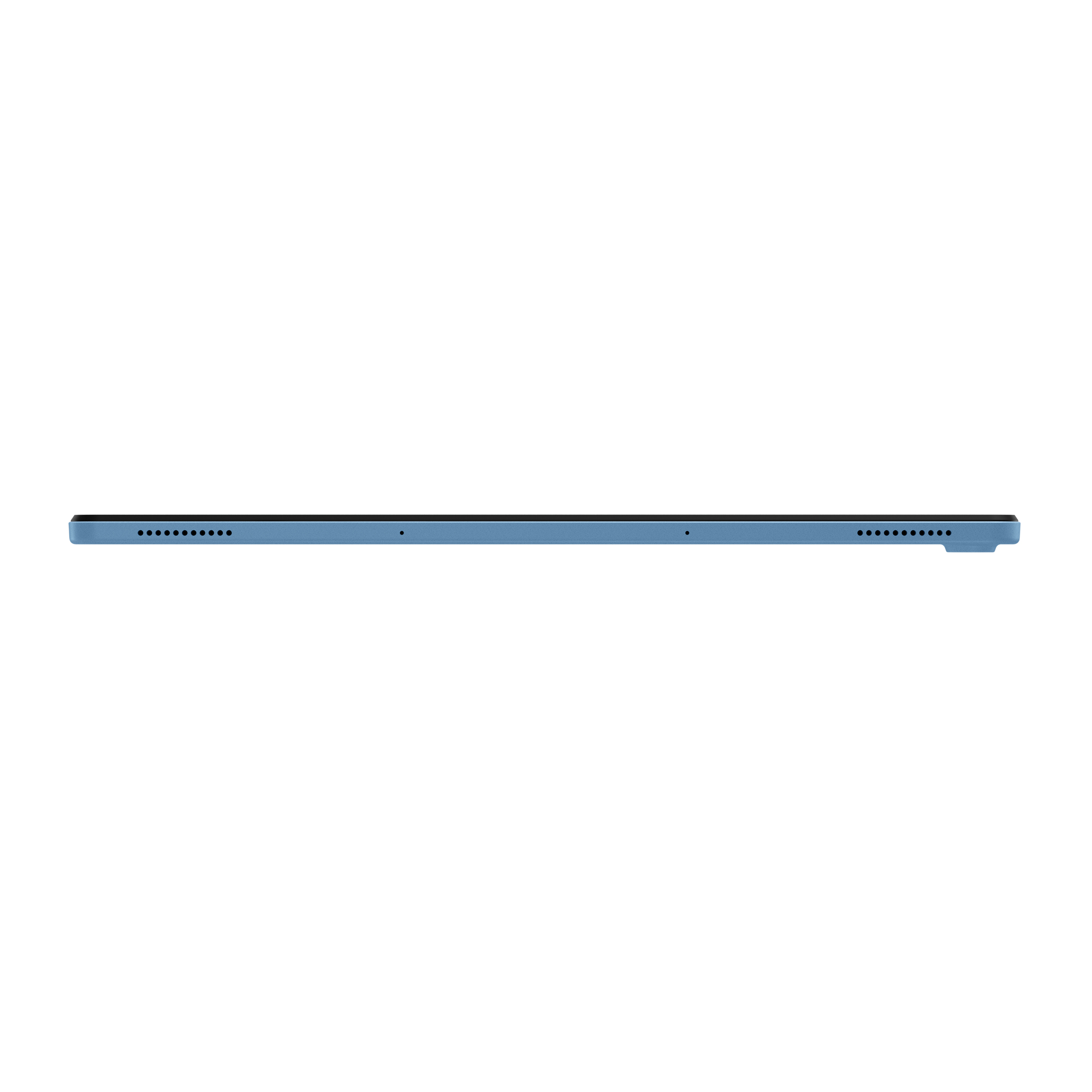 Ein blaues Tablet-Gerät. Das Tablet ist von oben zu sehen. Weißer Hintergrund.