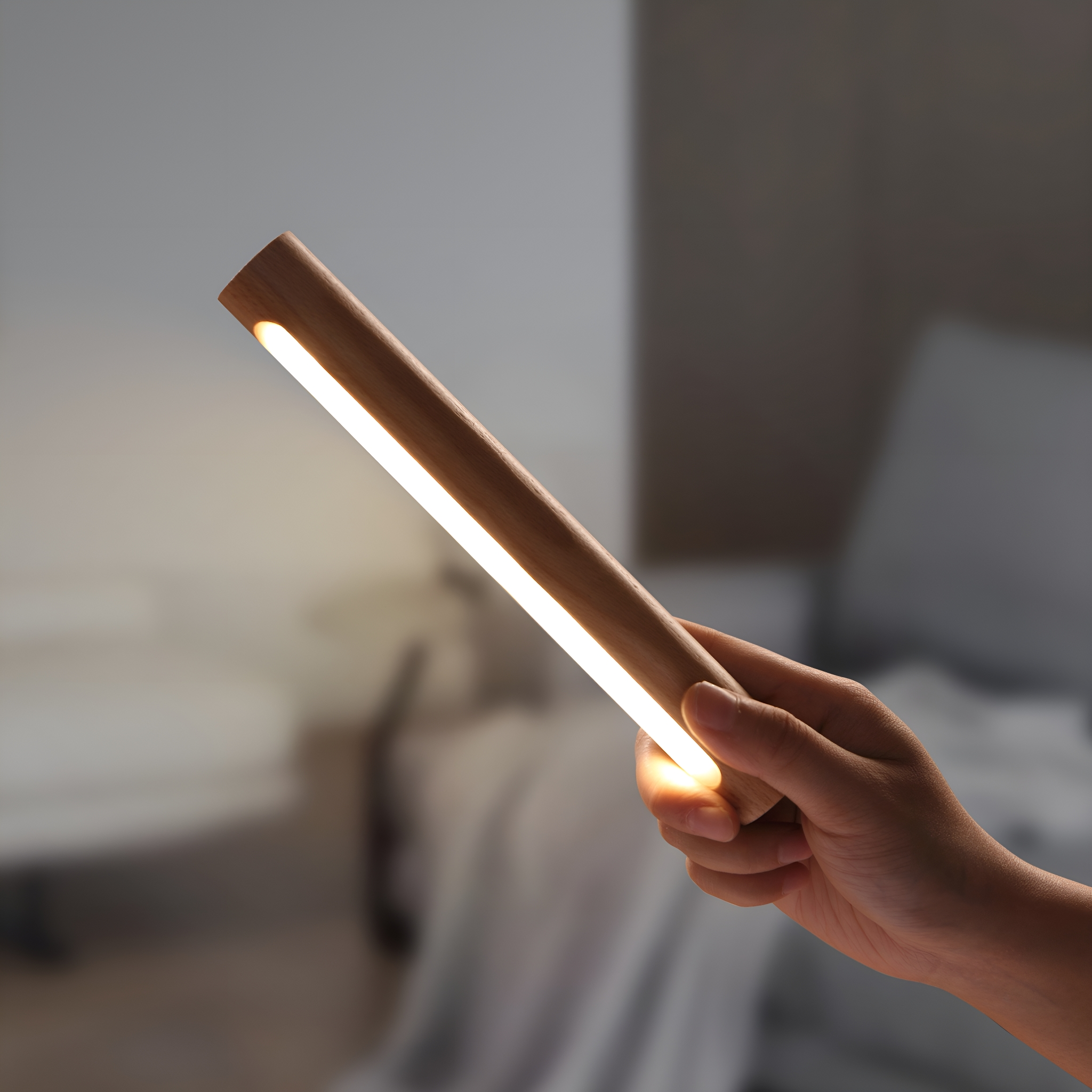 Eine Hand hält eine Holzlaterne, die die Szene beleuchtet. Der Hintergrund ist ein verschwommenes Schlafzimmer.
