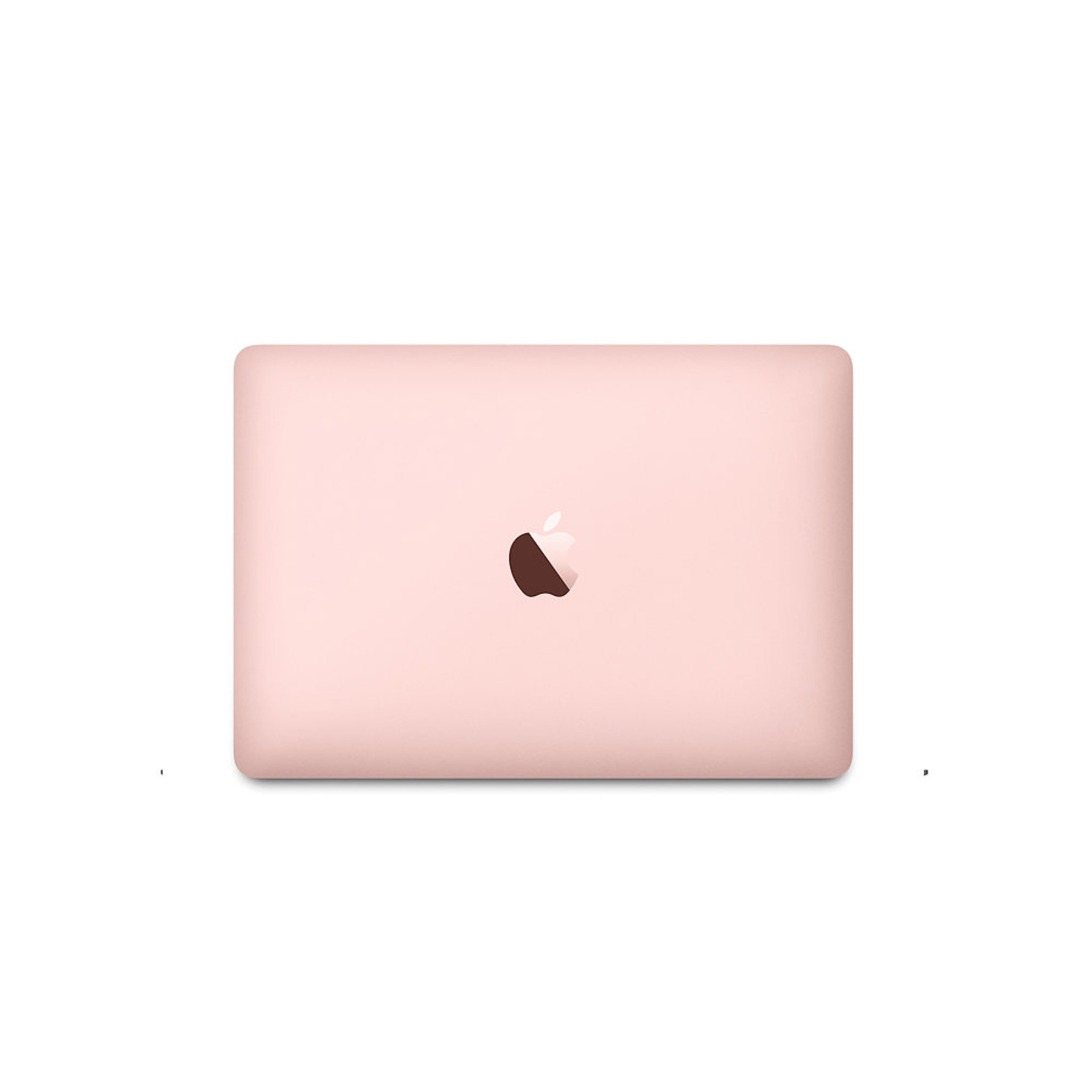 Pinkfarbenes MacBook von oben, mit sichtbarem Apple-Logo.