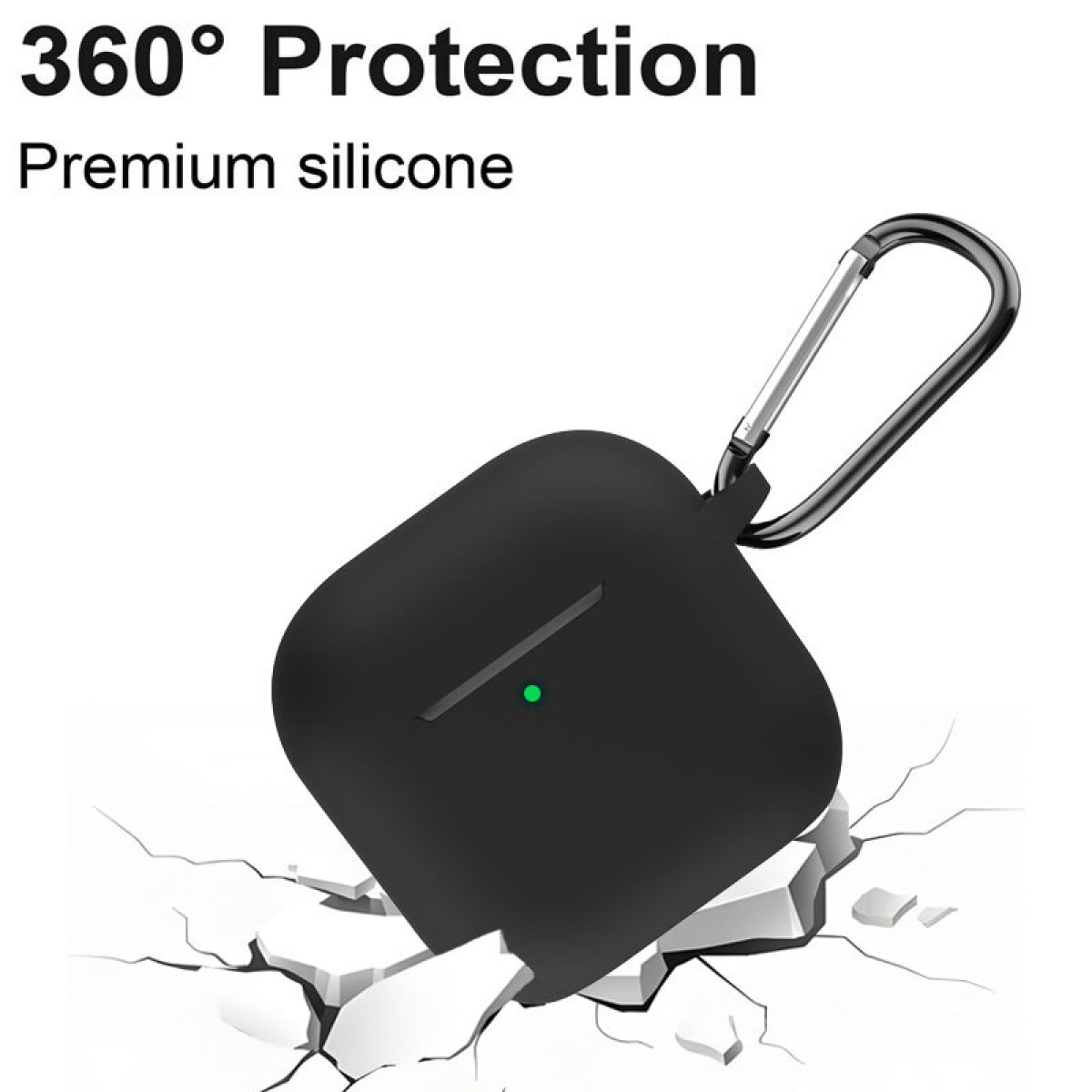 Schwarzes AirPods-Etui mit Karabiner.