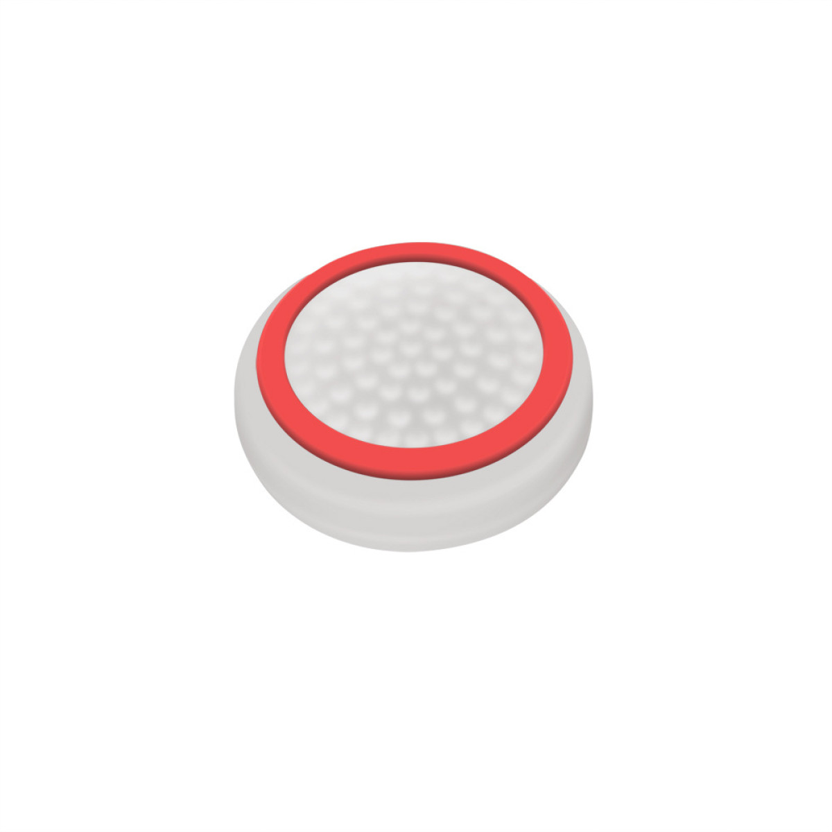 White and red gaming button. White center with red outer ring, on white background.