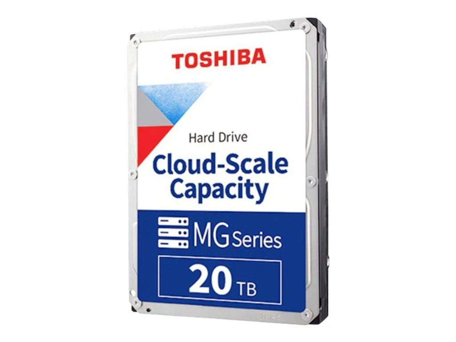 Dysk twardy z etykietą Toshiba, wyświetlający 'Cloud-Scale Capacity' i '20TB'.