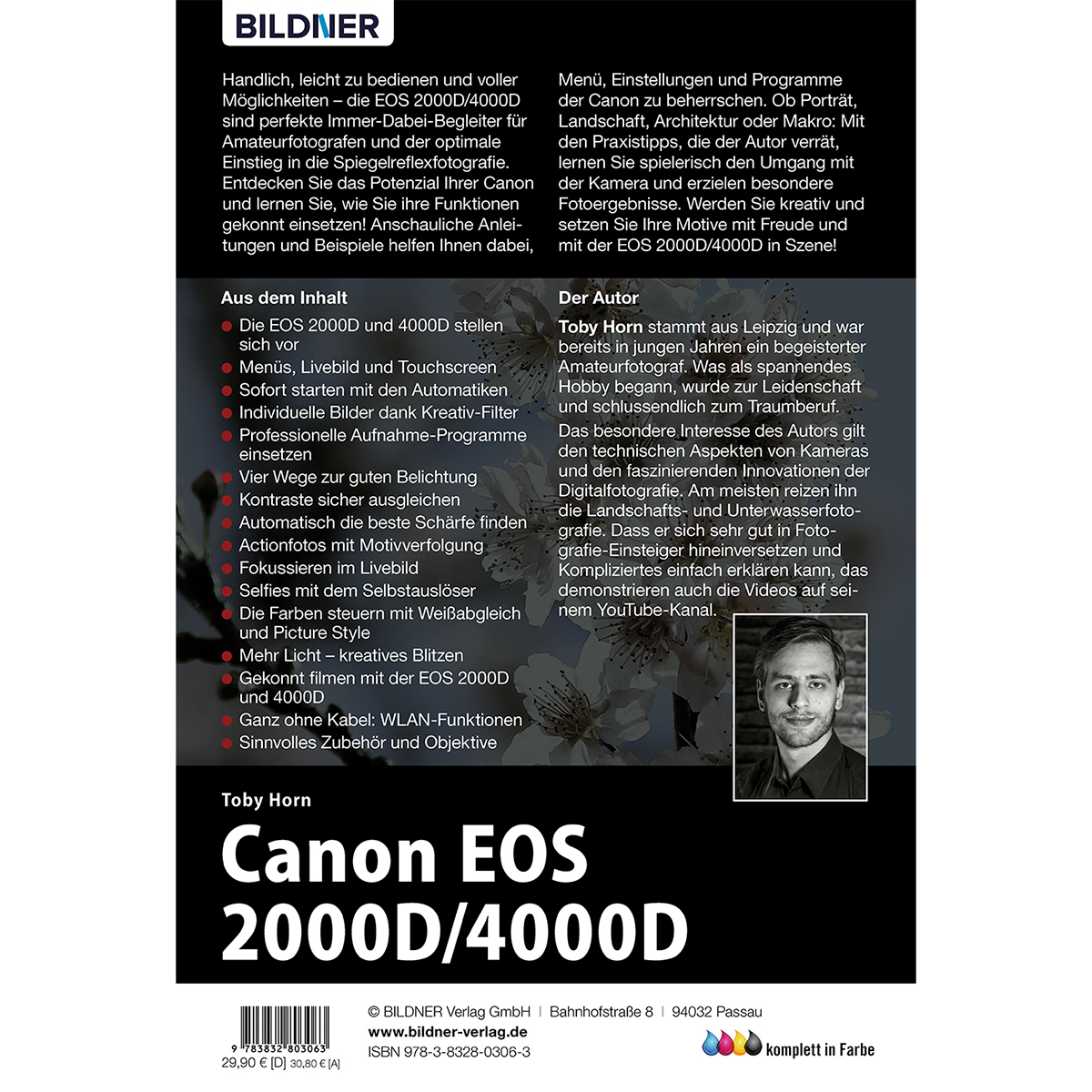 Ein Buch über Canon EOS 2000D/4000D Kameras mit Foto einer Person.