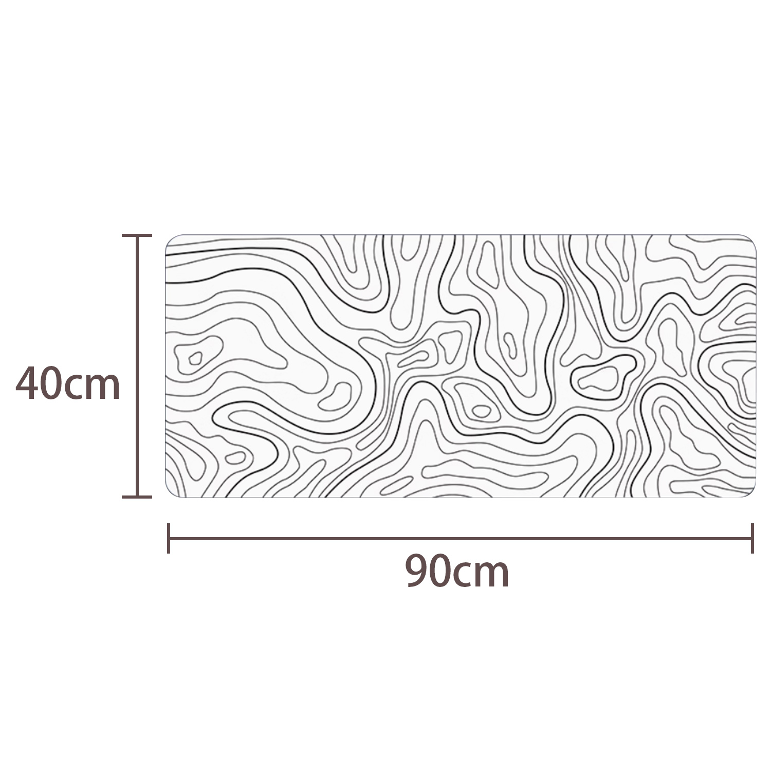 Un tapis de souris rectangulaire avec un design de carte topographique, dimensions 40x90cm.
