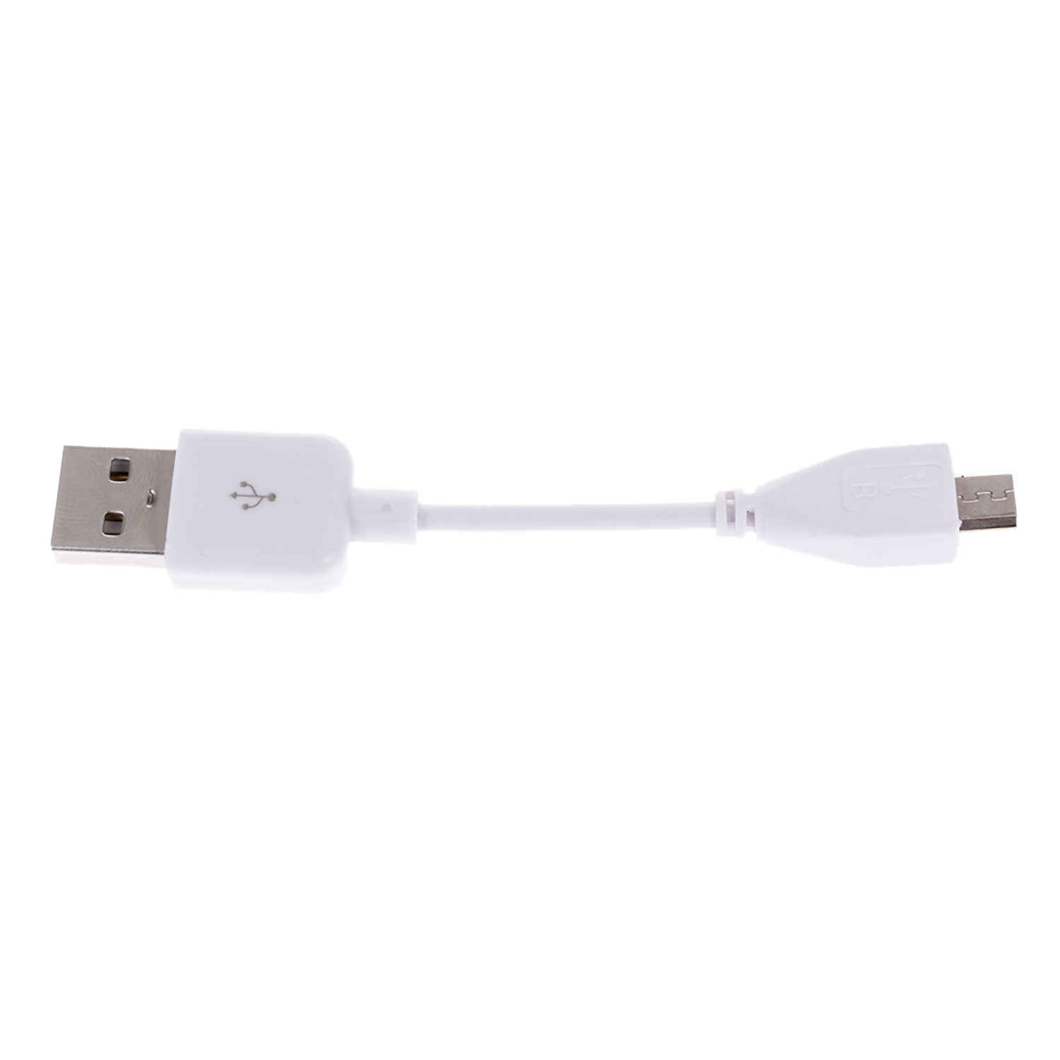 Un cable USB blanco con un conector USB en un extremo y un micro-USB en el otro.