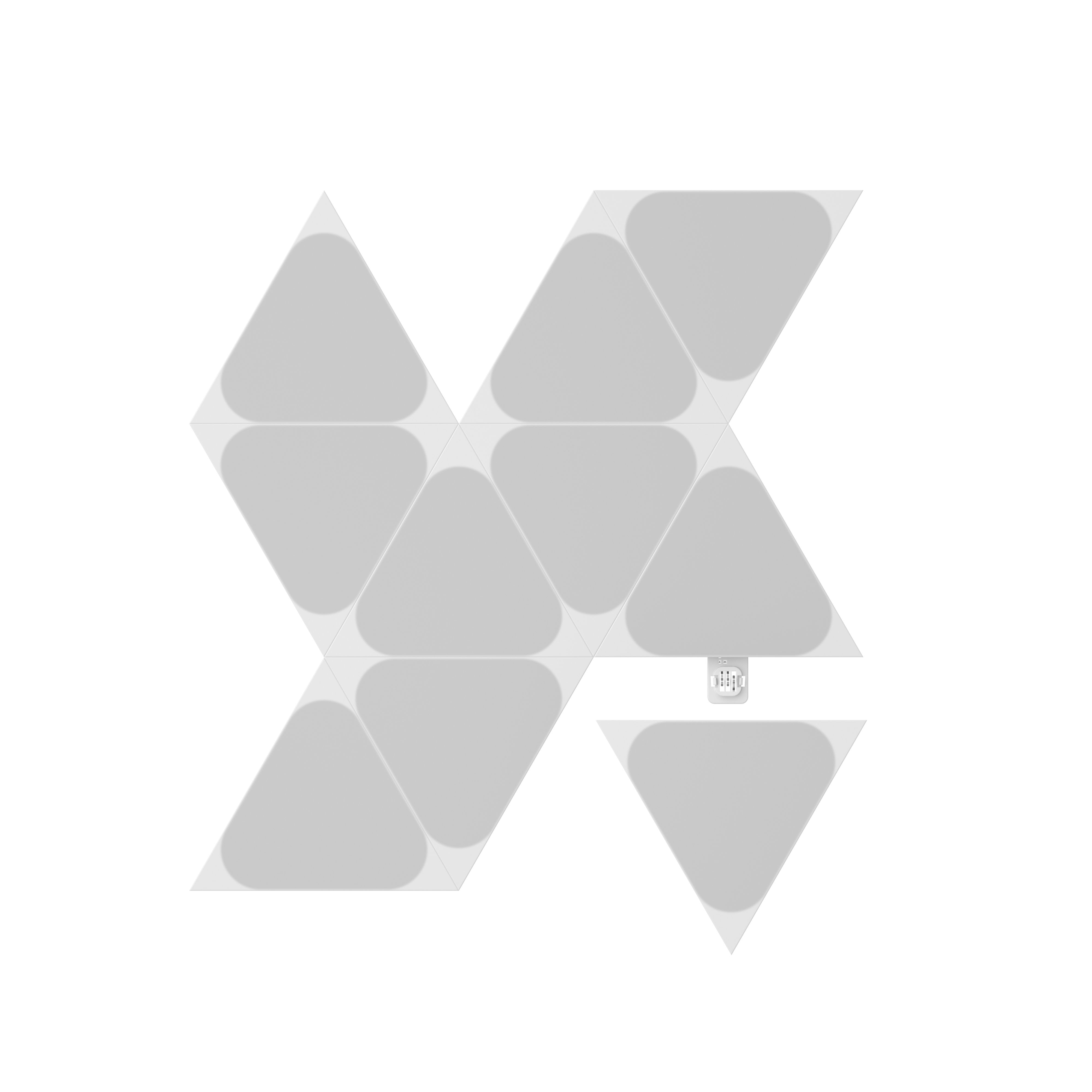 Forme triangolari grigio chiaro astratte su bianco.