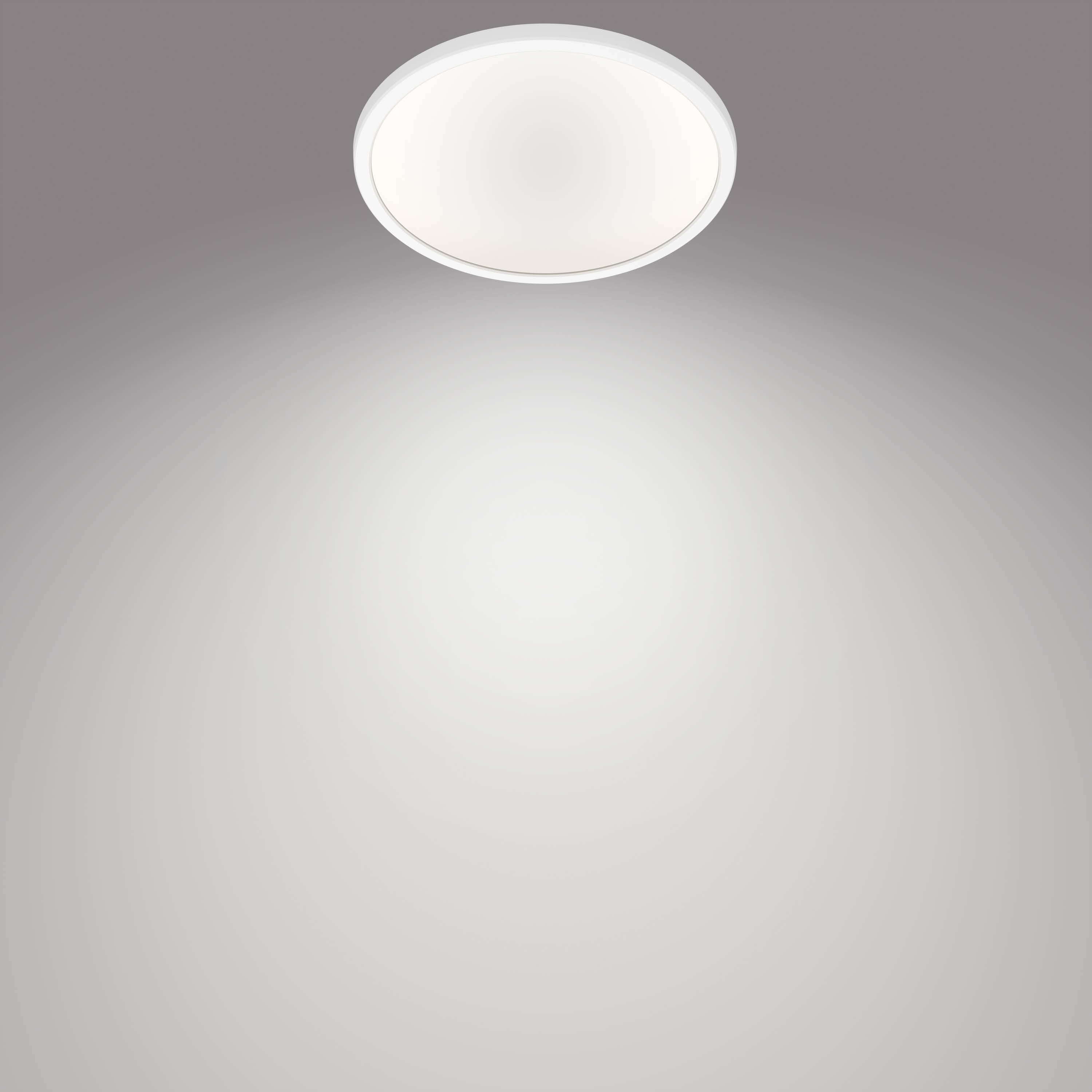 Plafonnier LED rond blanc. Fond dégradé gris.