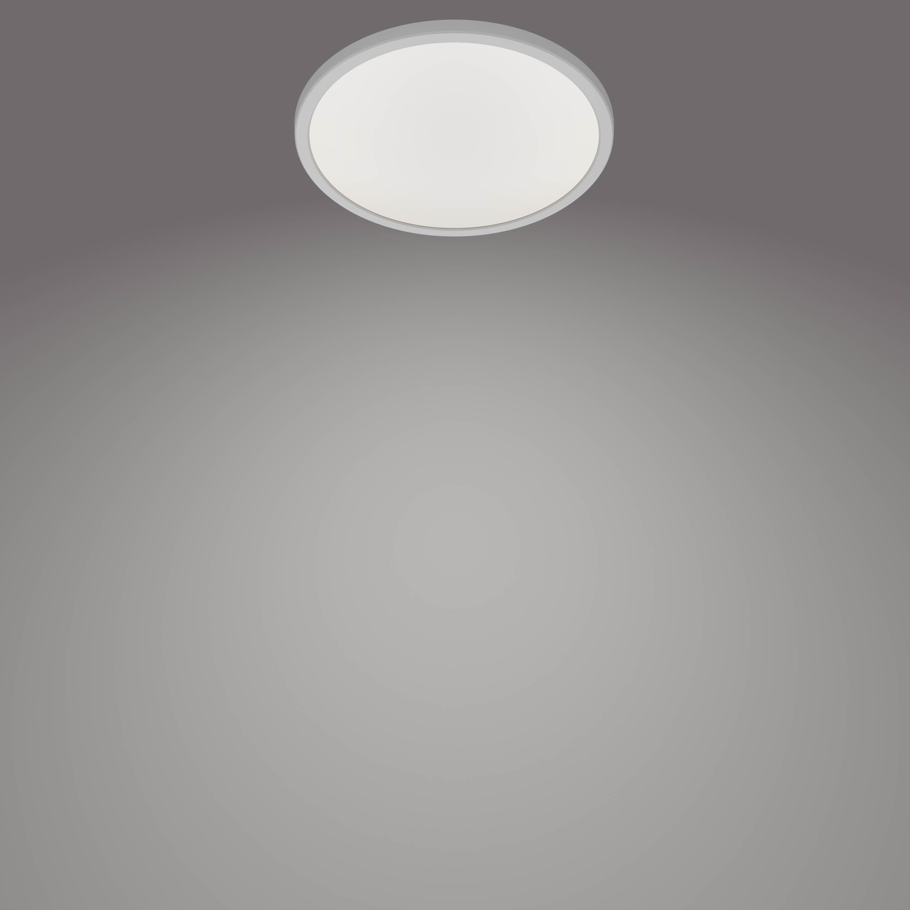 Plafonnier rond sur fond gris, émettant de la lumière.