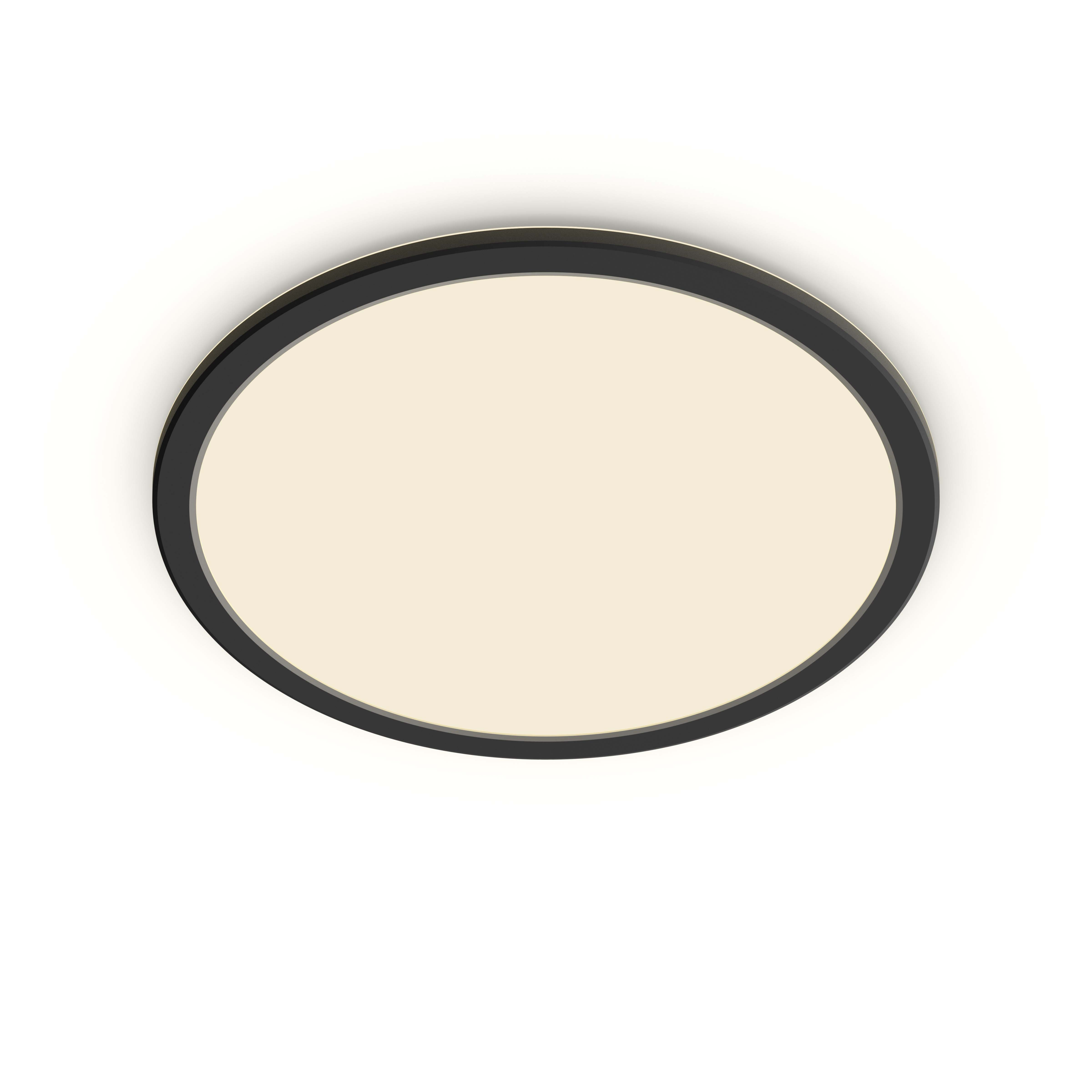 Plafonnier blanc avec cadre noir sur fond blanc. Vue aérienne.