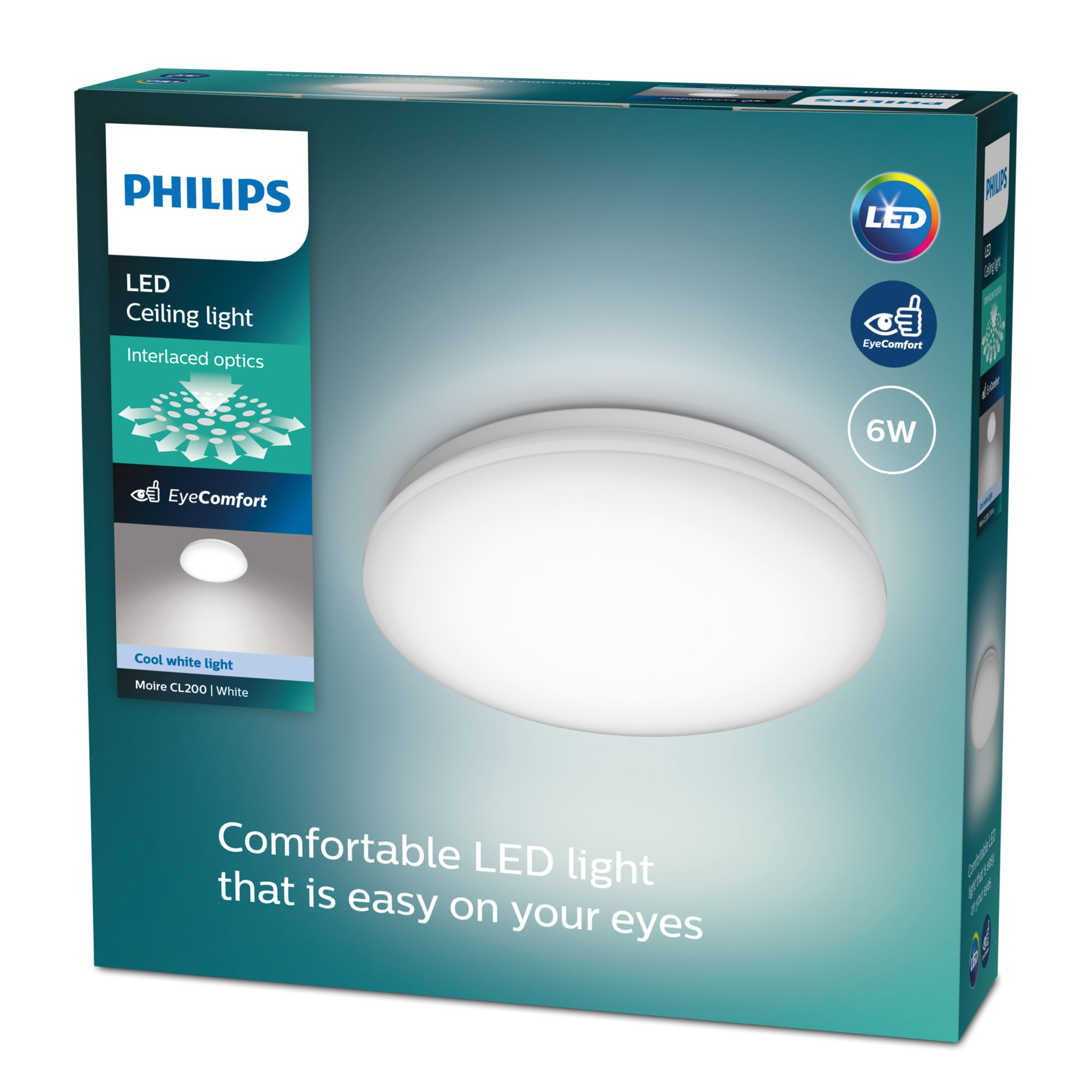 Scatola plafoniera LED Philips. Caratteristiche: LED, comfort visivo, bianco freddo.