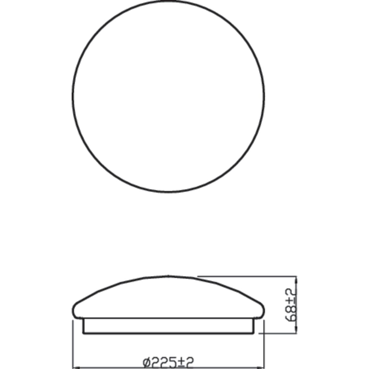Un diagramma di un apparecchio di illuminazione circolare, con dimensioni in millimetri.
