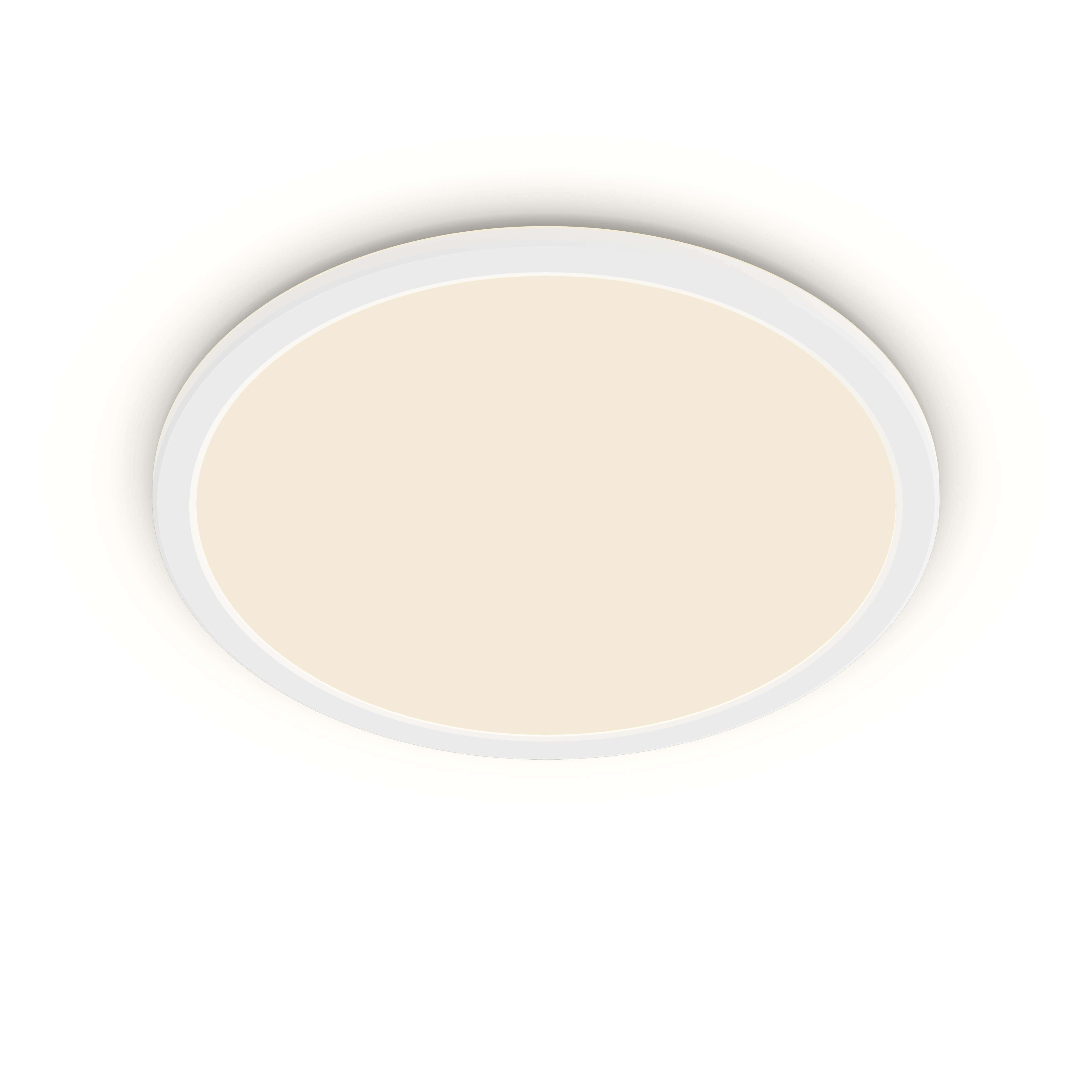 Un plafonnier LED rond blanc. Fond blanc.