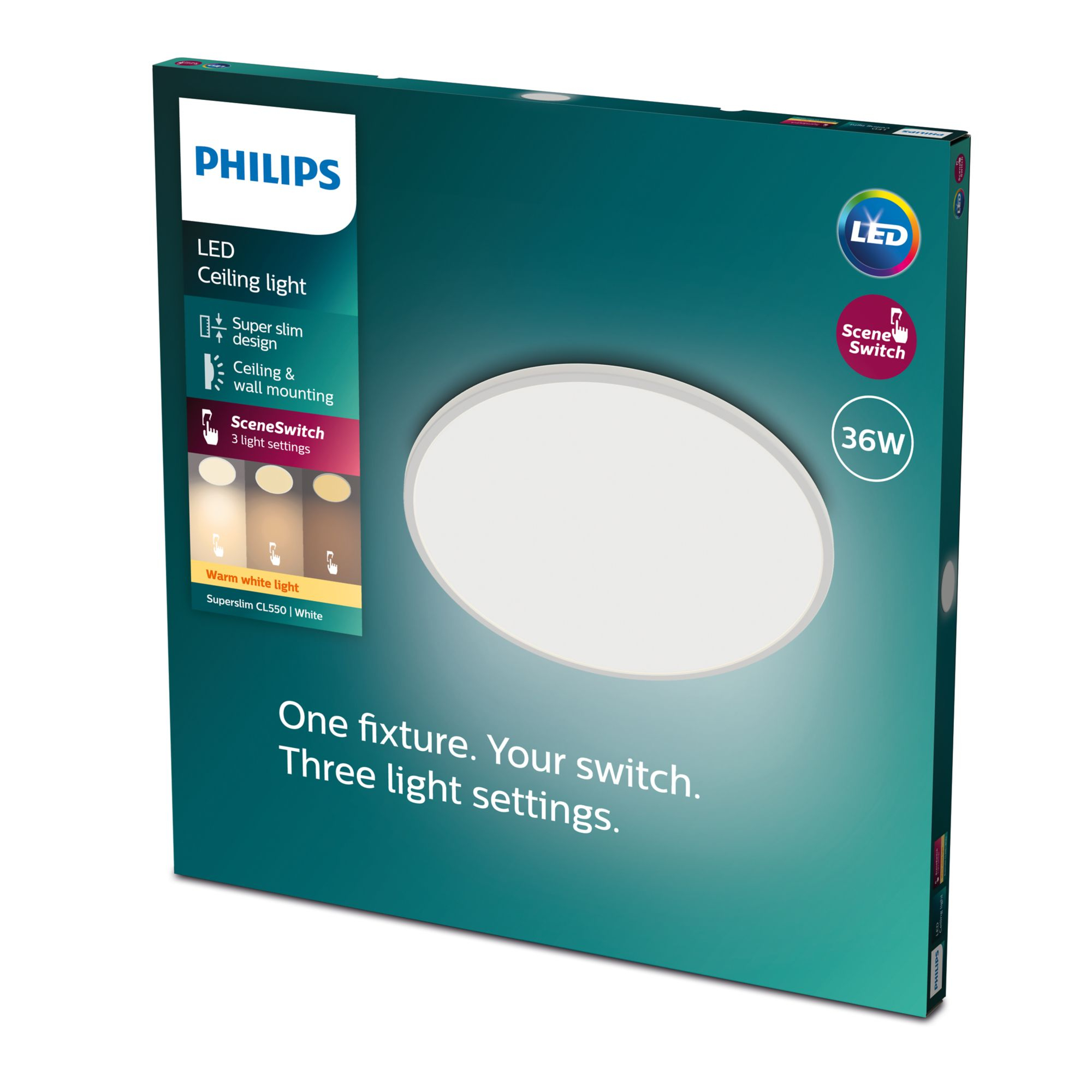 Scatola plafoniera LED Philips con luce rotonda bianca, 36W.