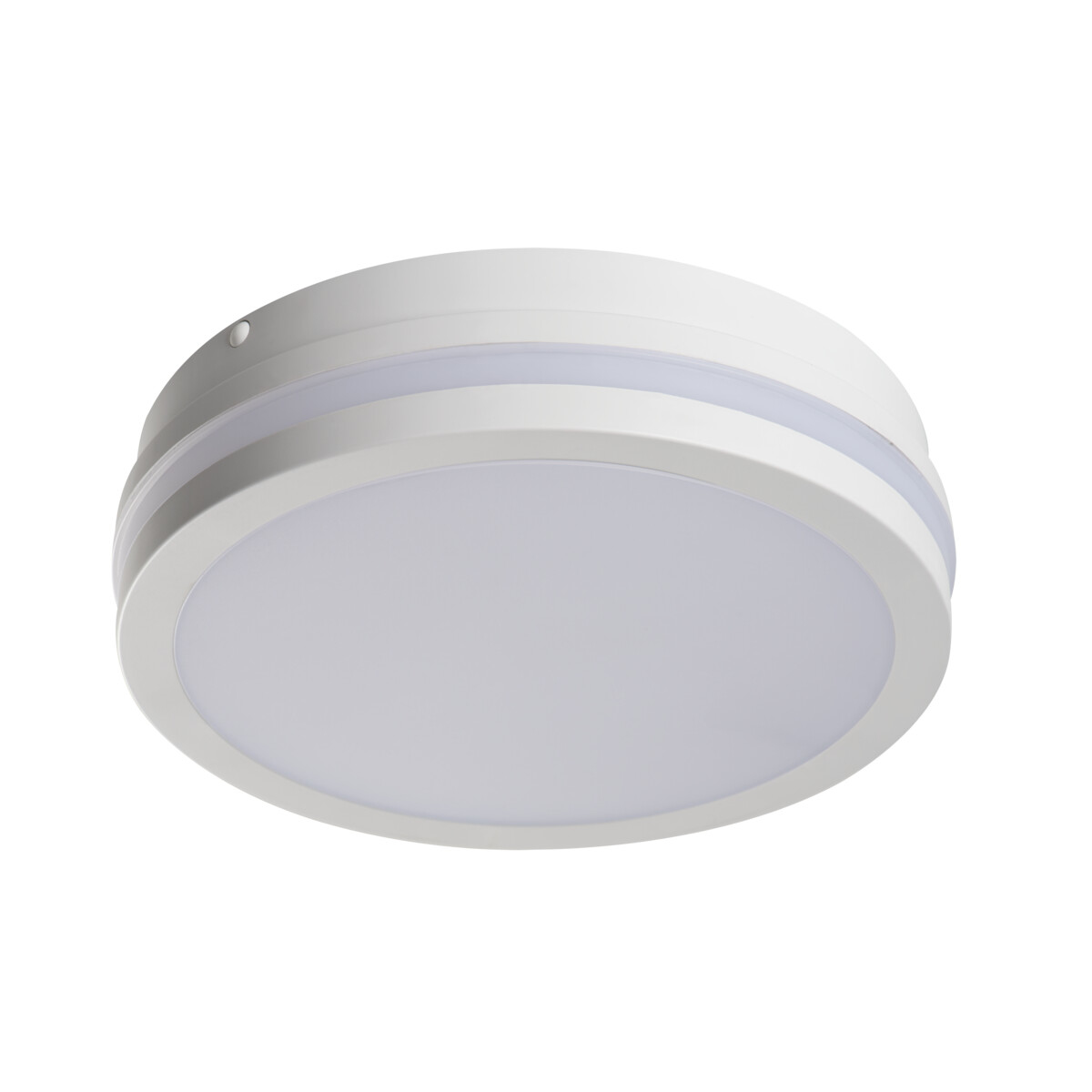 Witte, ronde LED-plafondlamp. Het heeft een glad, rond ontwerp met helder, wit licht.