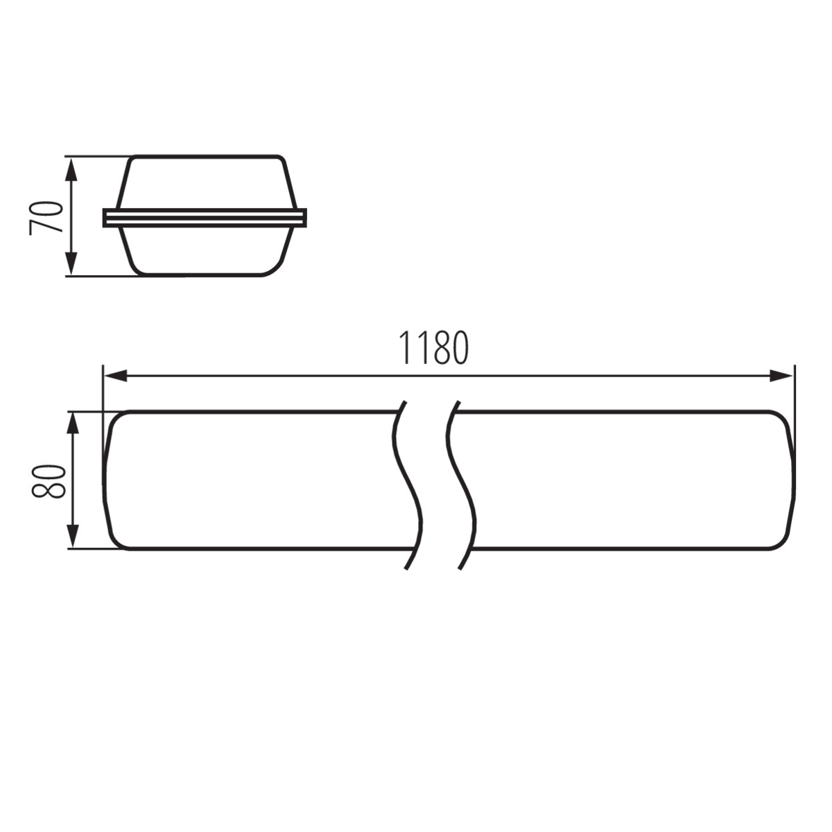 Disegno tecnico di due forme rettangolari con misure. Quella superiore è più piccola con dimensioni.