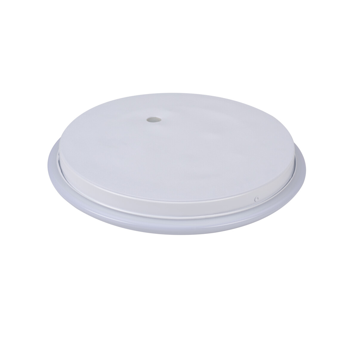 Apparecchio di illuminazione circolare bianco. Forma rotonda con centro e bordo.