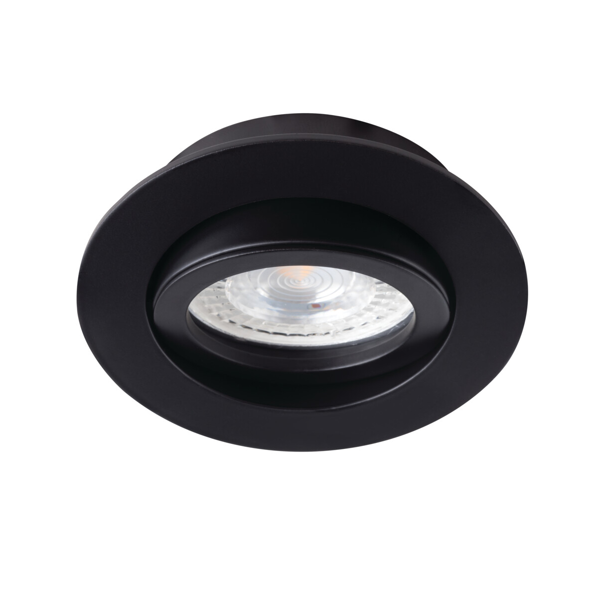 Un apparecchio a incasso nero con una sorgente luminosa visibile.