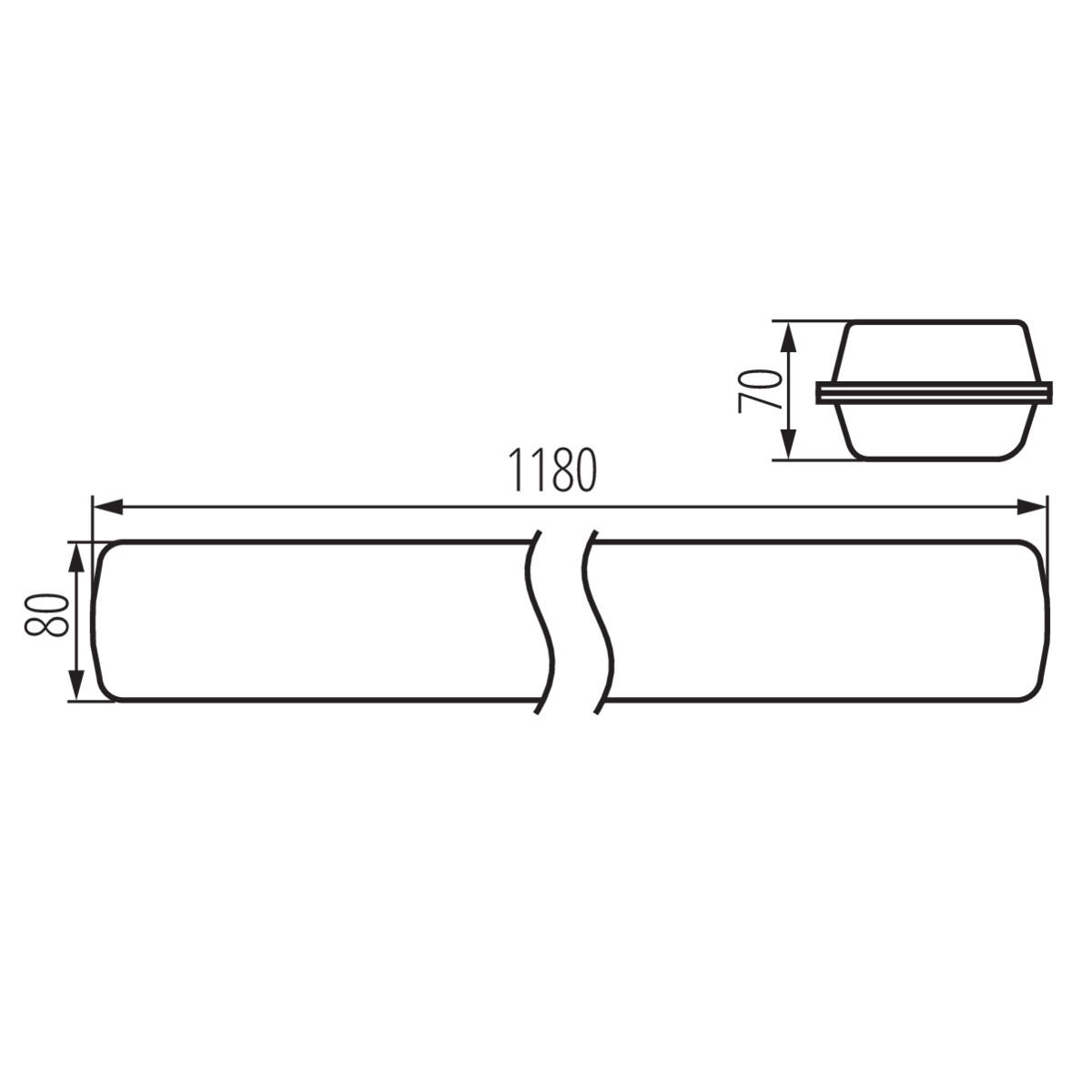 Disegno tecnico di un profilo rettangolare con dimensioni e un profilo più piccolo.