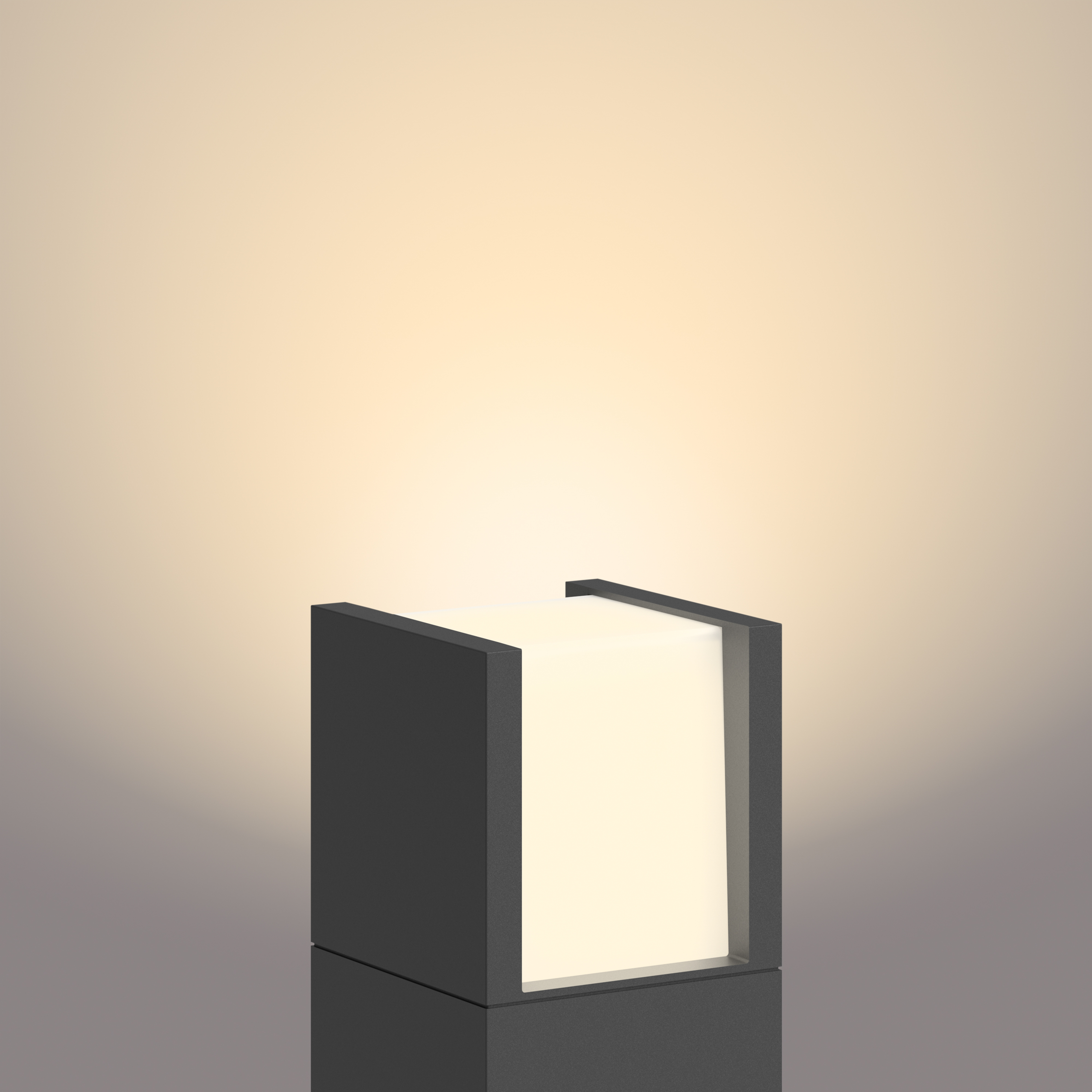 Una lampada da esterno moderna, nera e bianca, a forma di cubo.