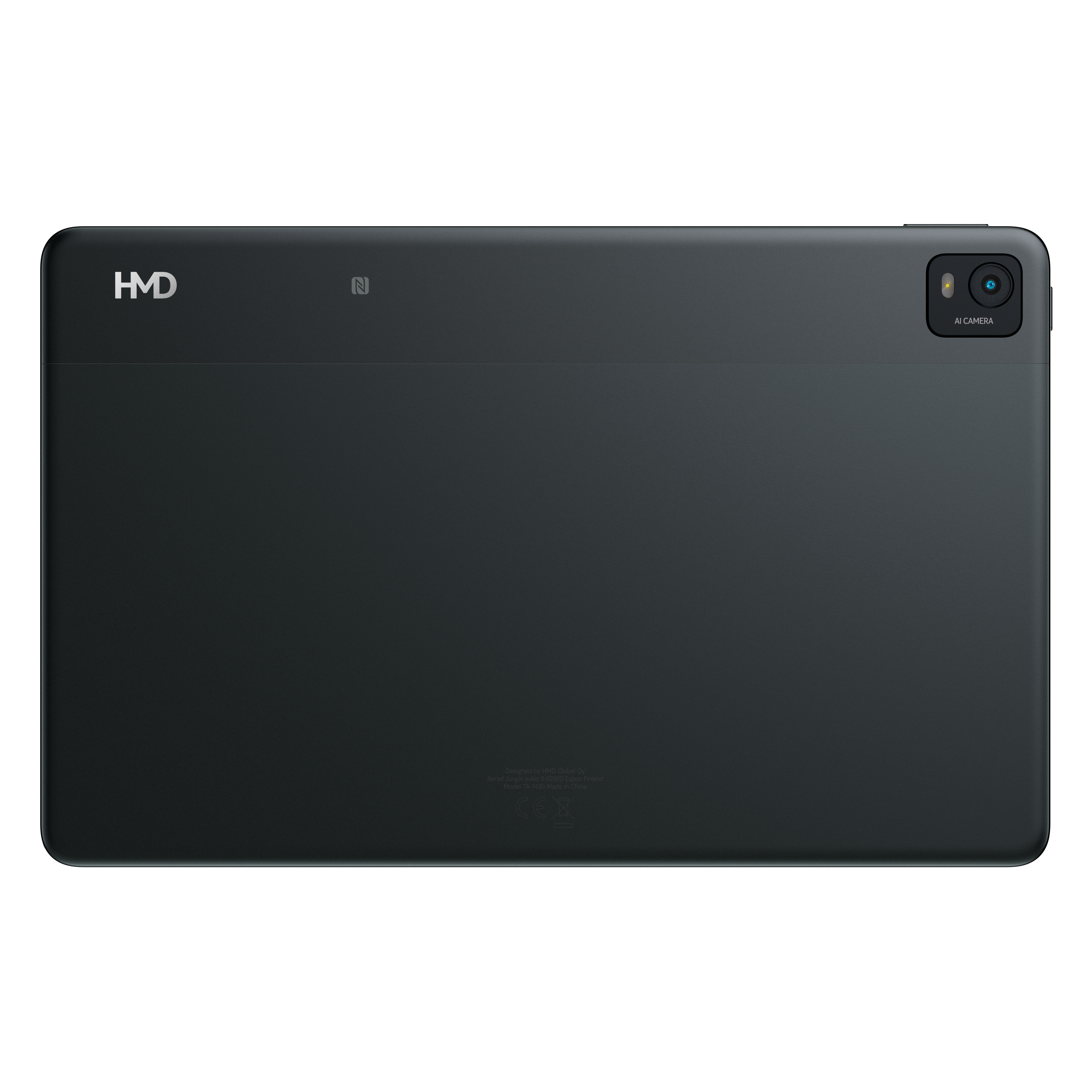 Tablet nero con logo HMD e fotocamera.