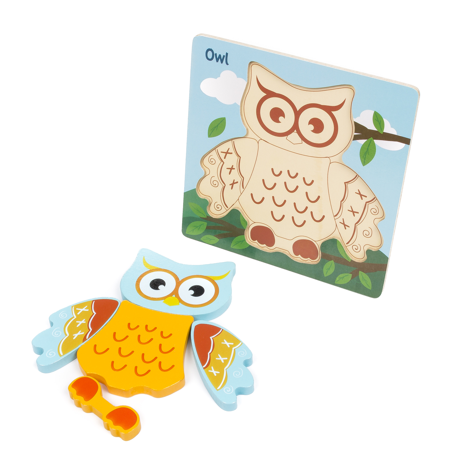 PUZZLE DAM DMAH0073C3117 - 5 pezzi, tema gufo, materiale in legno, dimensioni 15x15 cm