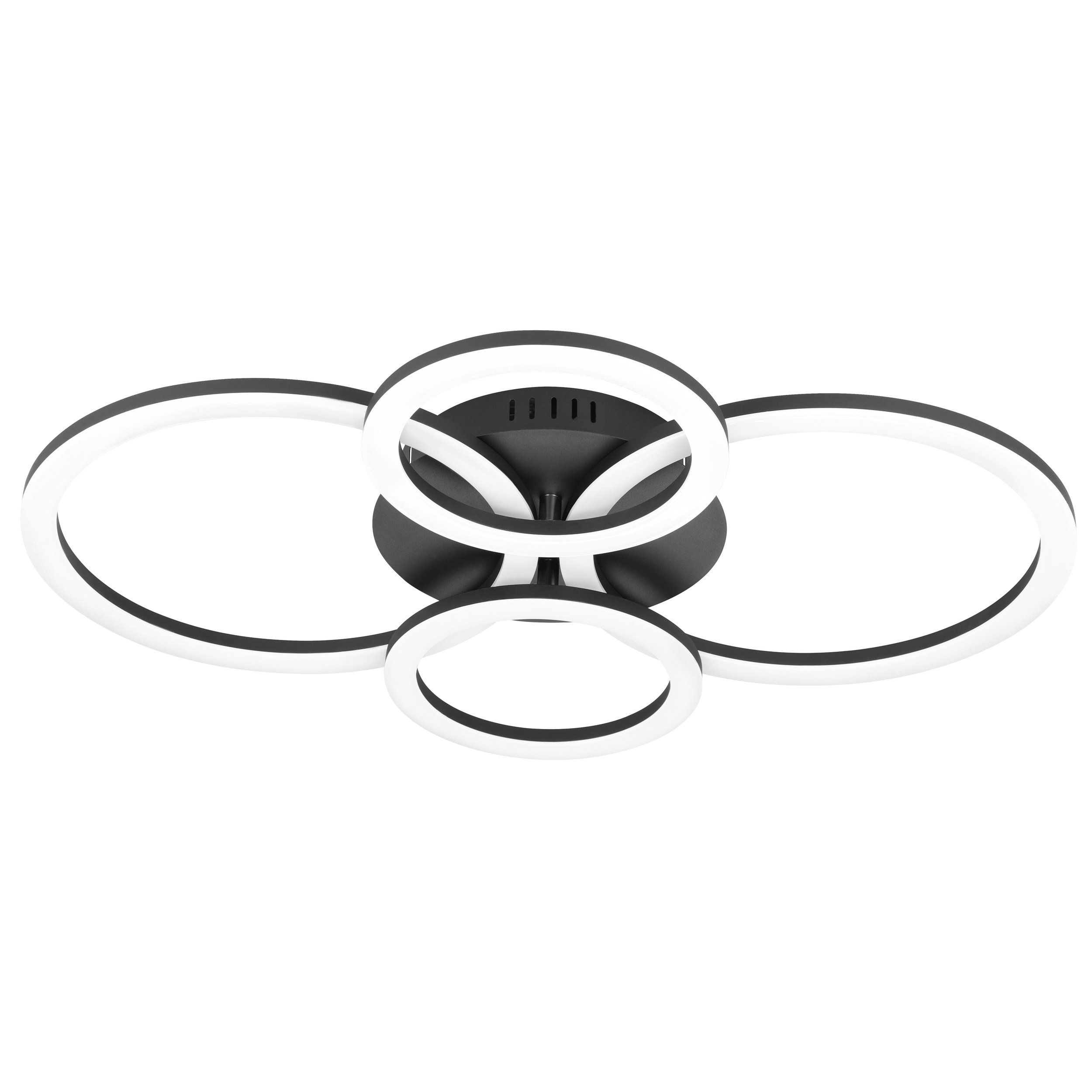 Lampada da soffitto bianca e nera con elementi circolari. Design moderno. Isolato.