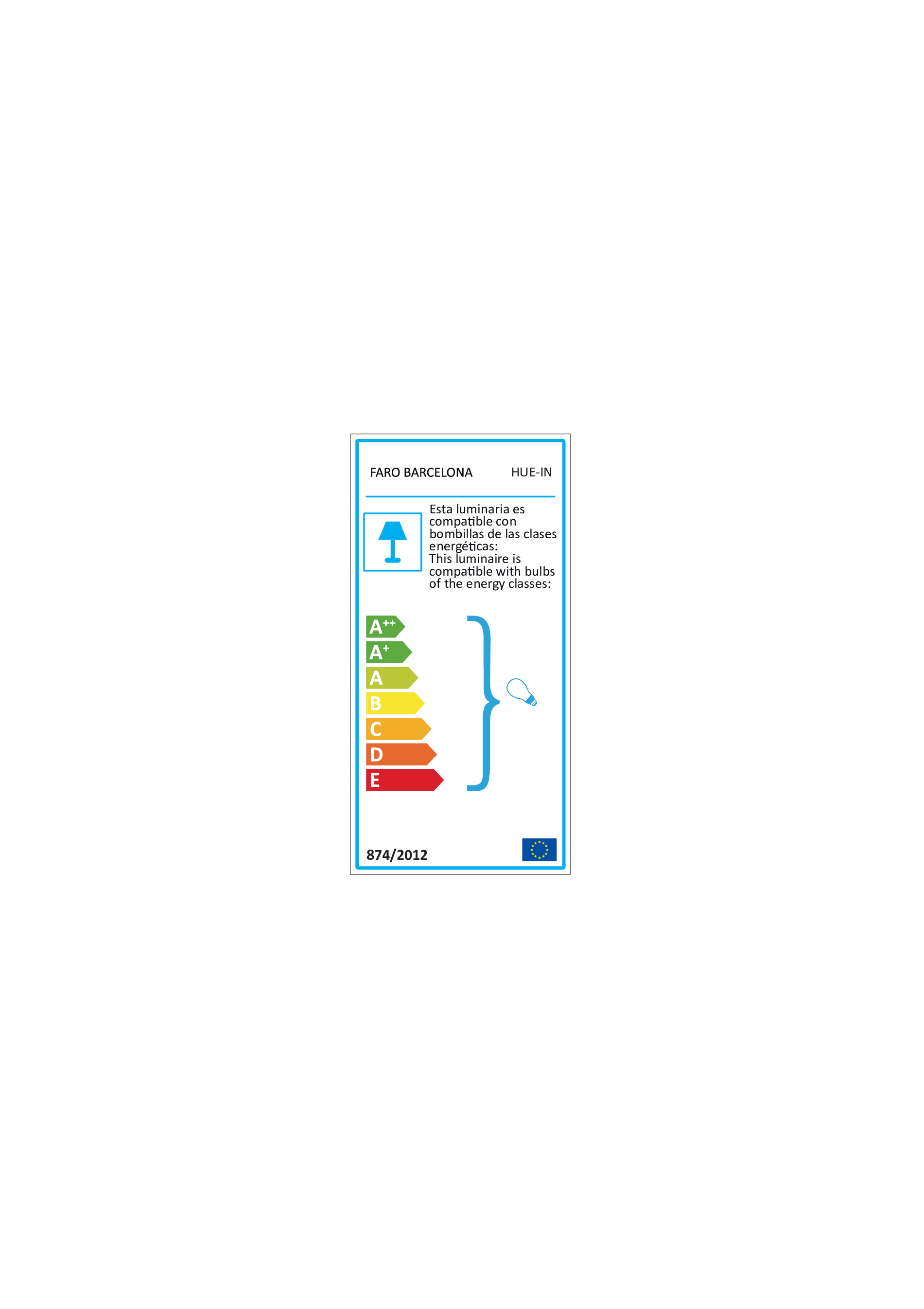 Etichetta energetica, con un diagramma di una lampadina, con valutazioni.