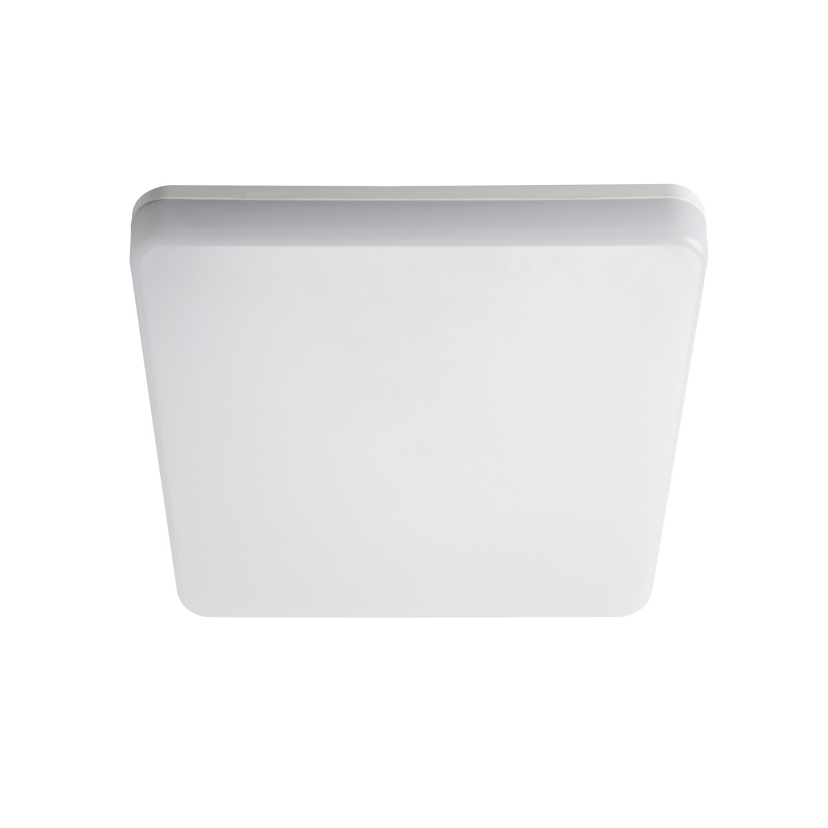 Un plafonnier carré blanc avec une surface lumineuse plate et blanche.