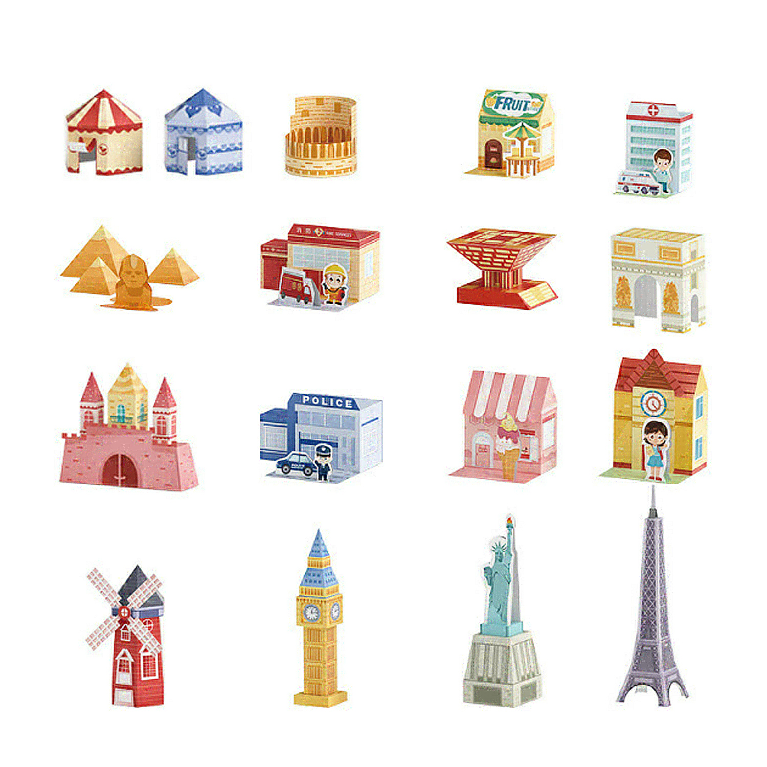 Una colección de edificios coloridos hechos de papel.