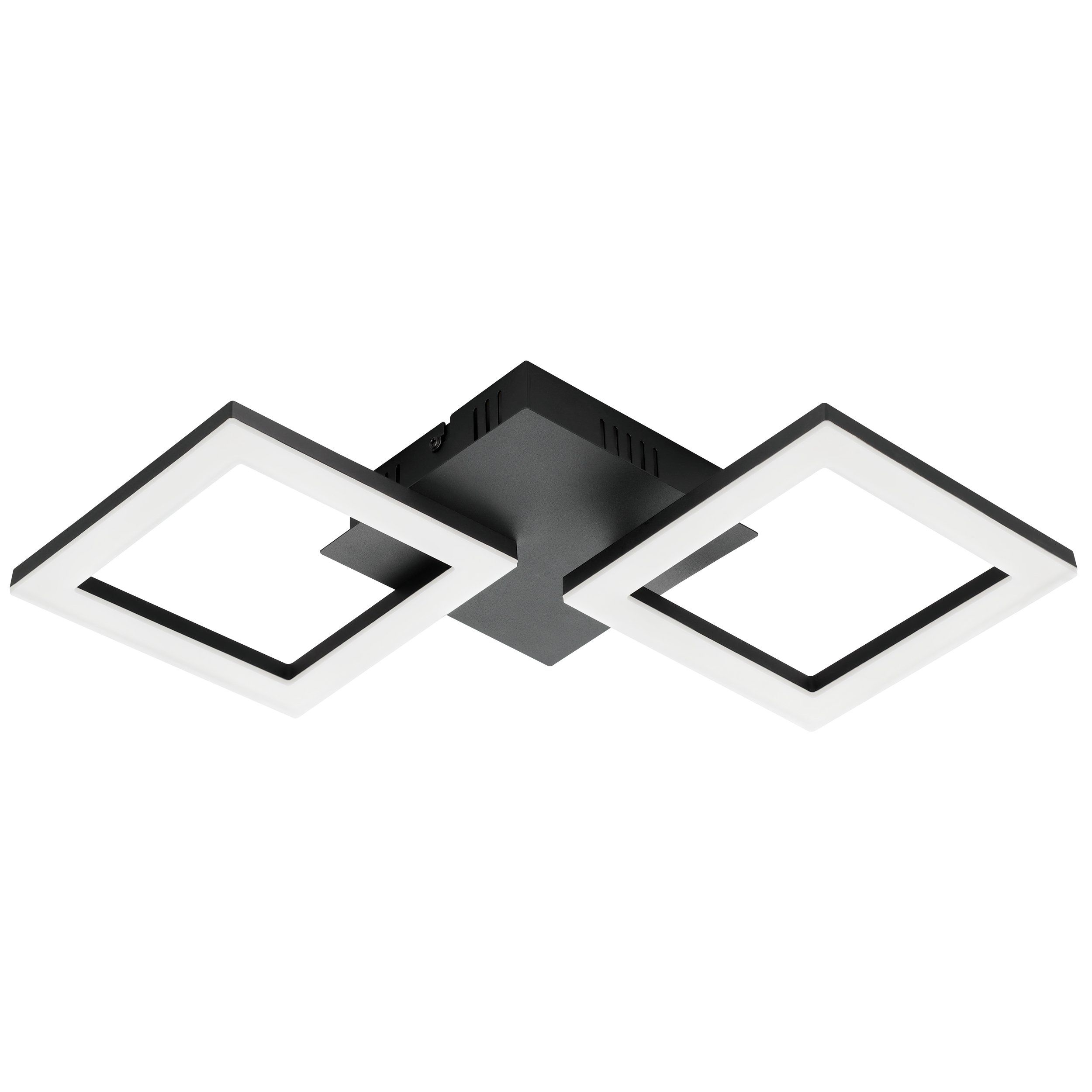 Lampada da soffitto moderna con tre cornici quadrate, luci bianche. Cornice nera.
