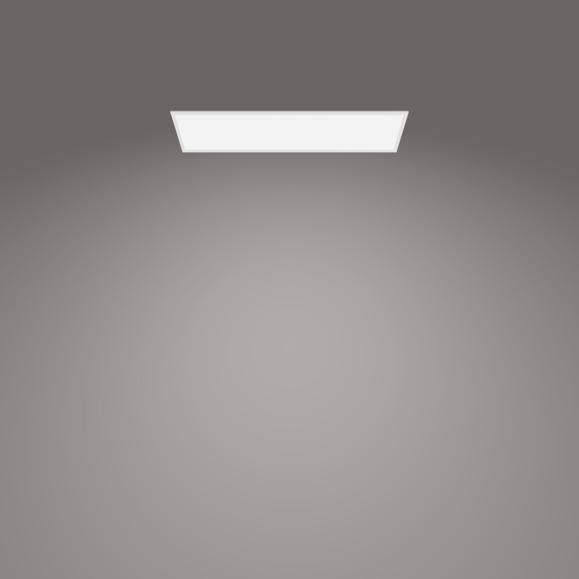 Apparecchio di illuminazione rettangolare bianco. Lo sfondo è di colore grigio chiaro.