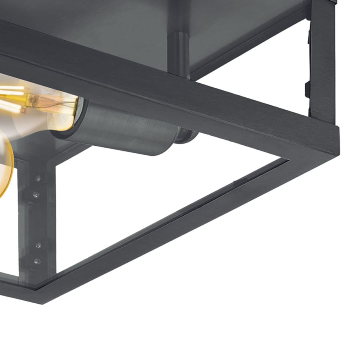 Apparecchio di illuminazione nero, rettangolare, con lampadina visibile all'interno.
