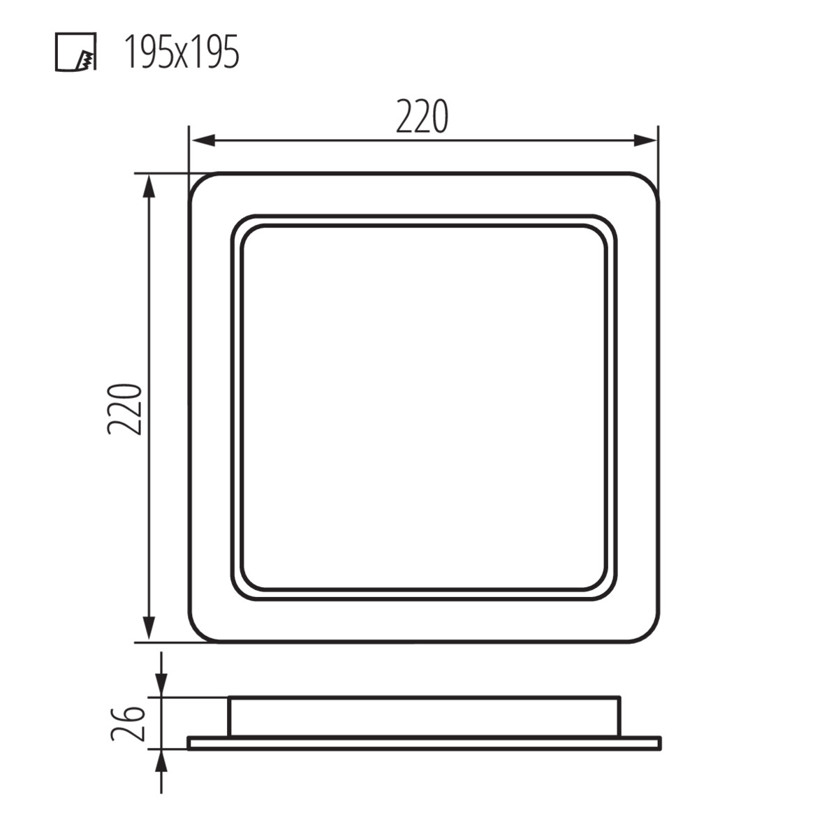 Un disegno tecnico che mostra le dimensioni e le misure di un componente dell'apparecchio di illuminazione.
