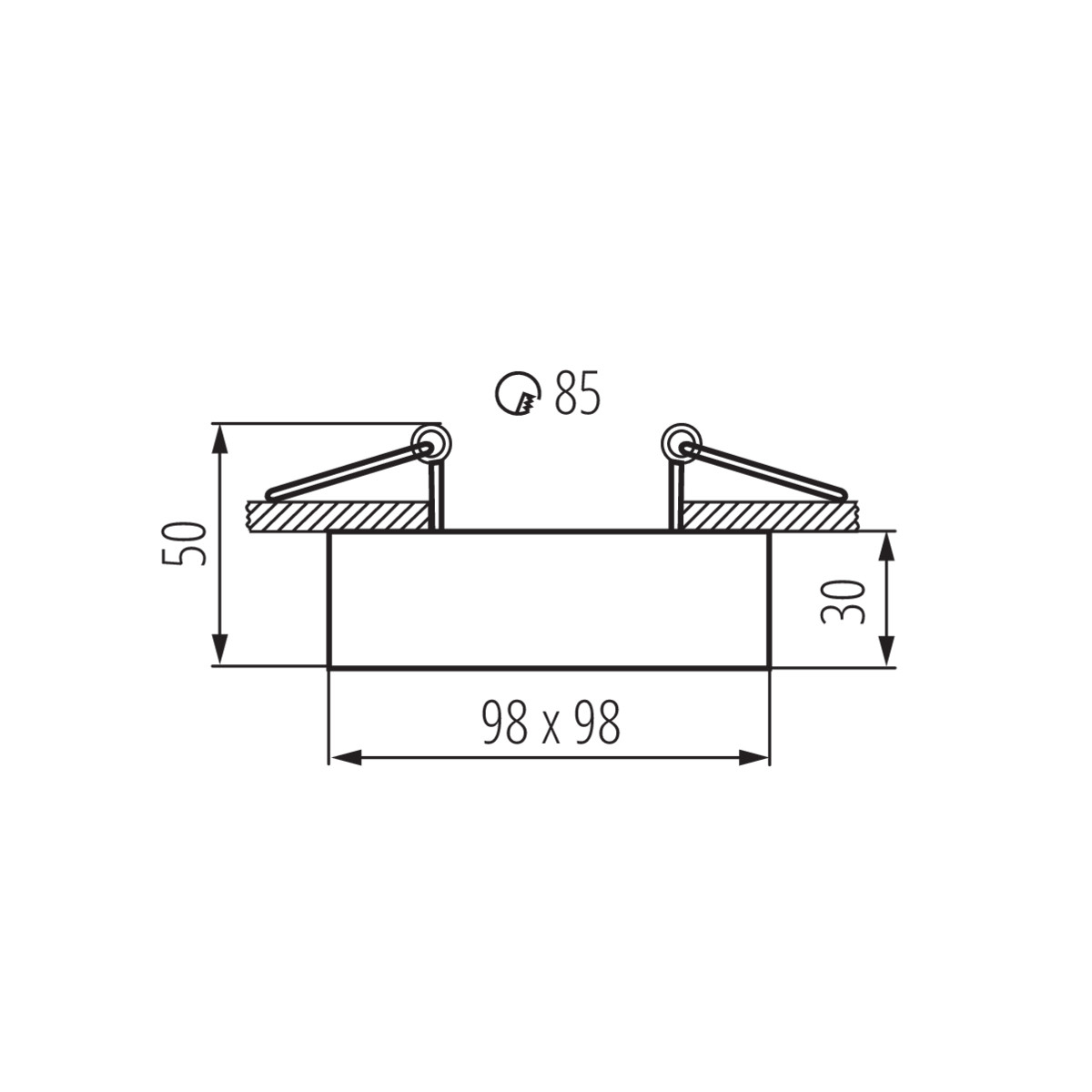 Disegno tecnico di una lampada da soffitto con dimensioni.