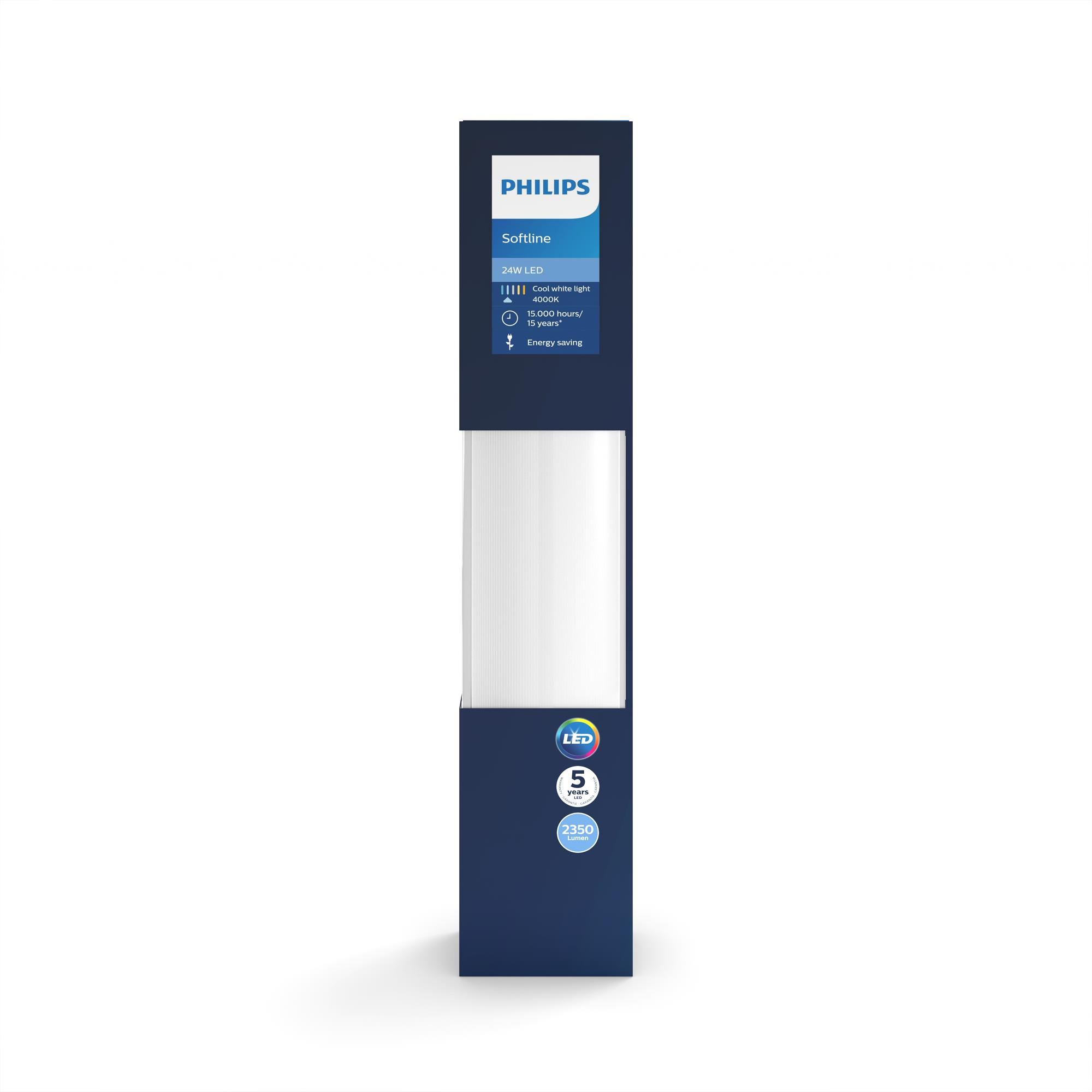 Verpackung für eine Philips Softline 24W LED-Leuchte, zeigt das Produkt.