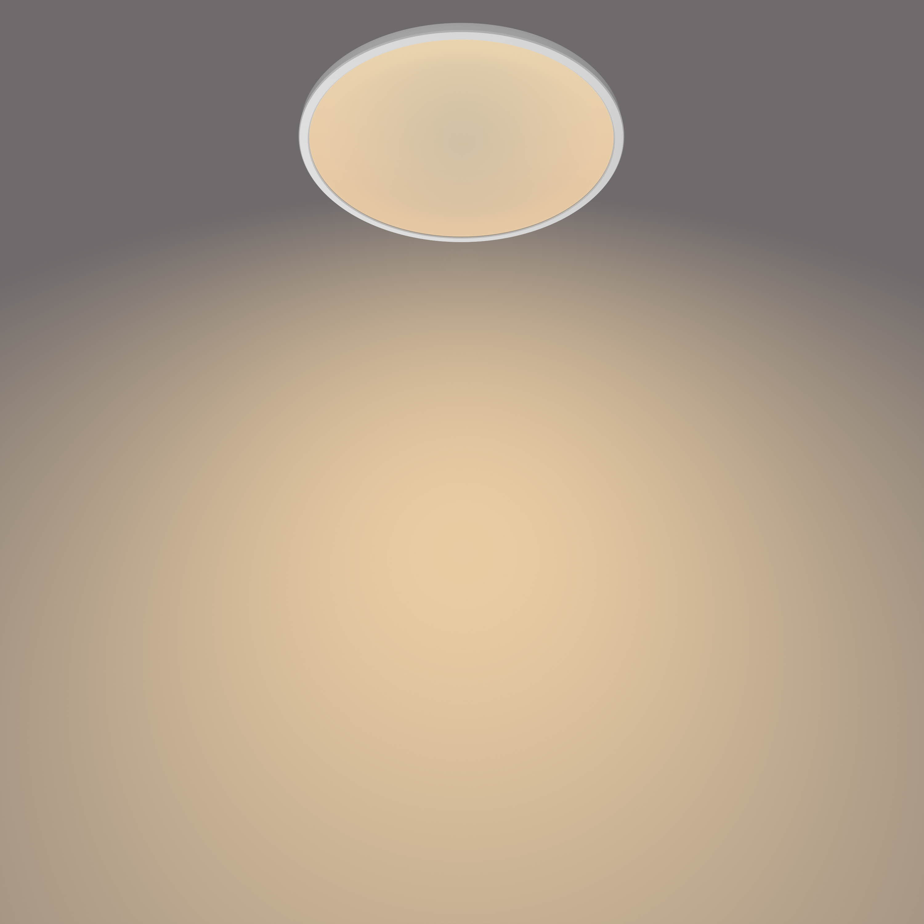 Una luce da soffitto rotonda gialla illumina uno sfondo sfumato giallo.