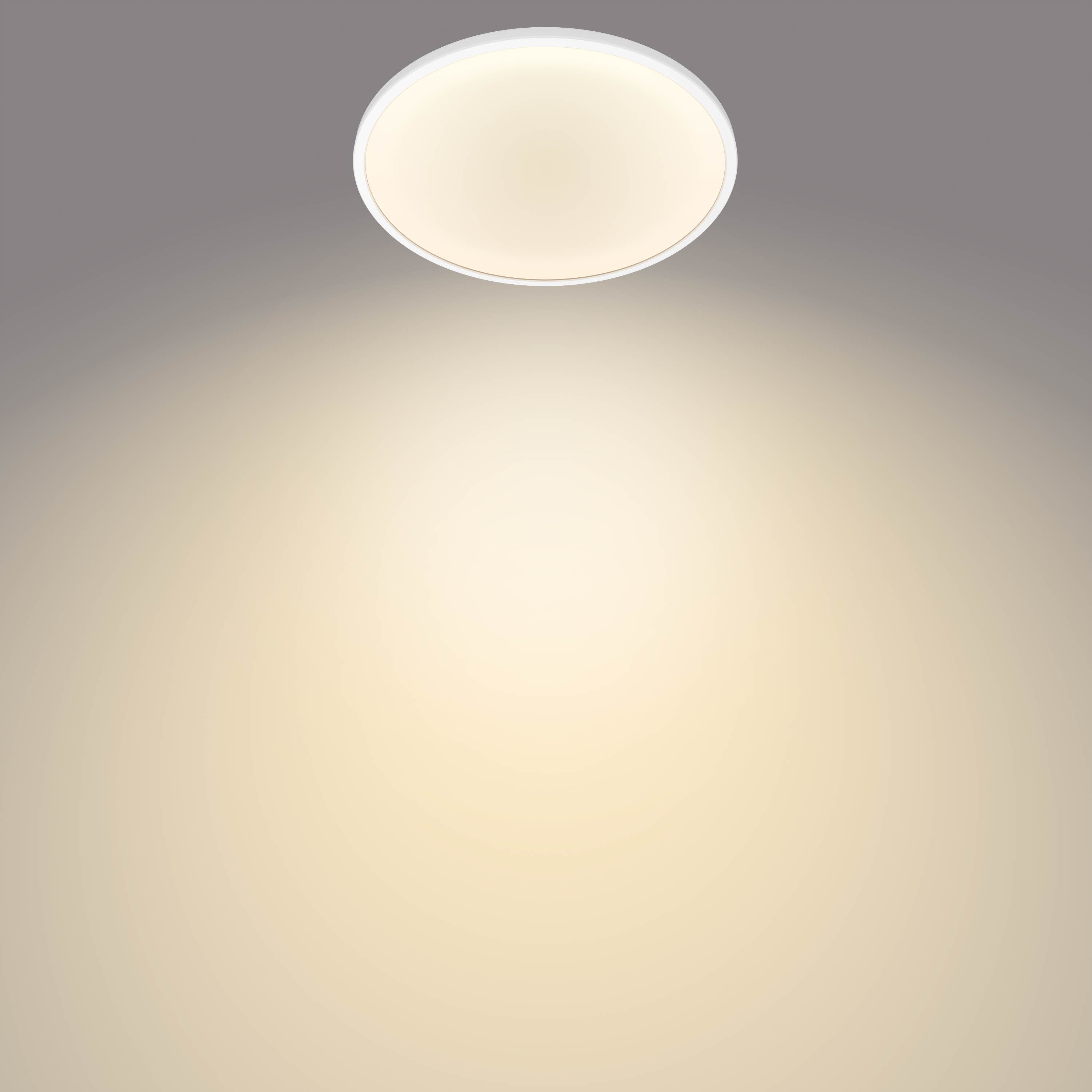Plafoniera a LED rotonda, bagliore bianco. Sfondo sfumato.