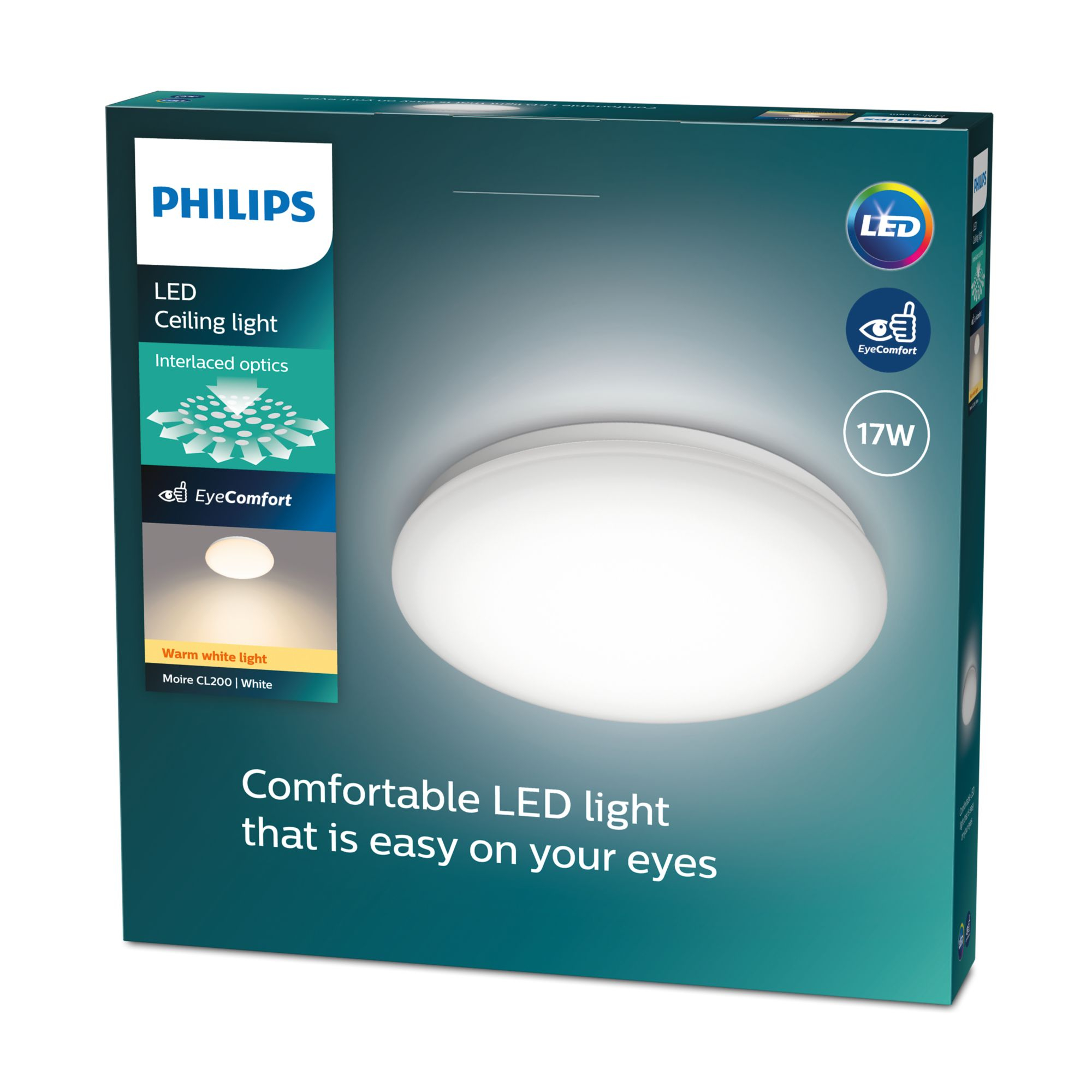 Scatola plafoniera LED Philips. Luce bianca rotonda sulla scatola.