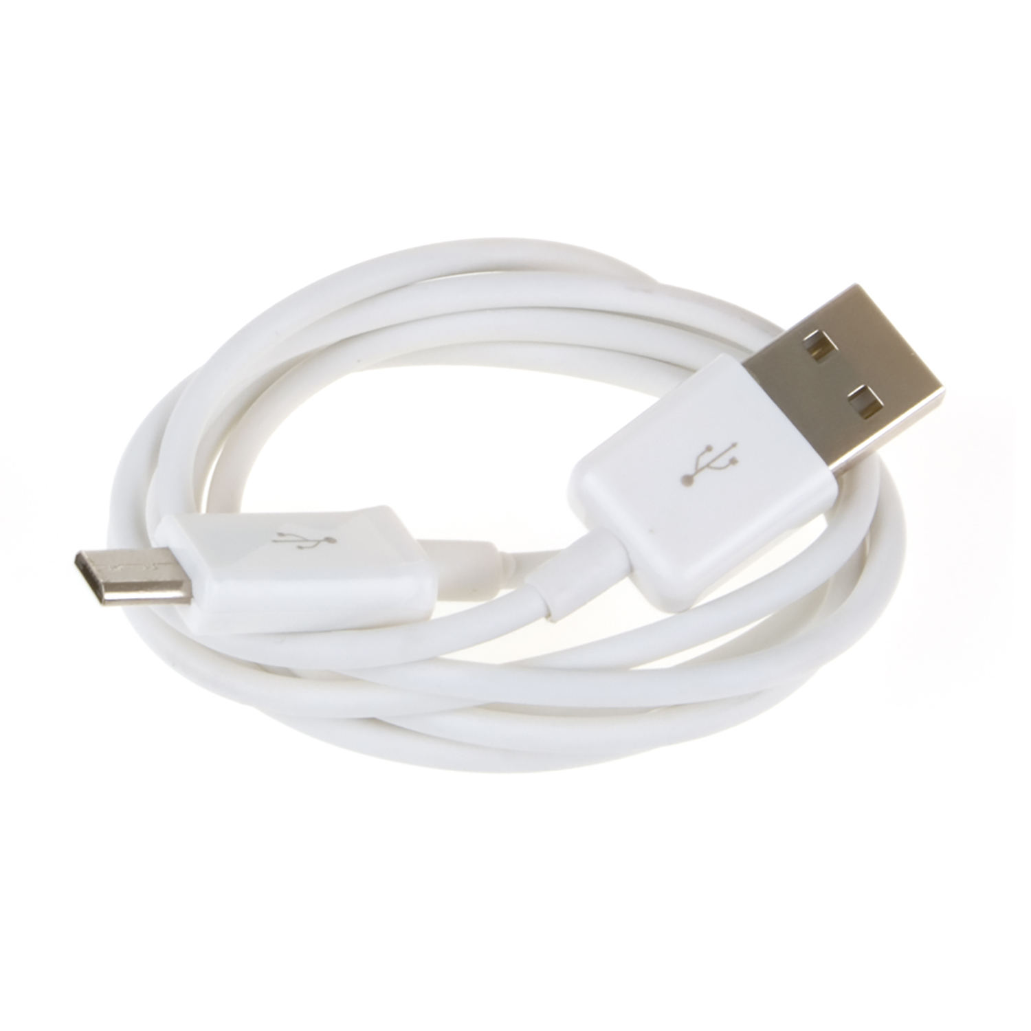 Cavo USB bianco con connettori USB e micro USB.