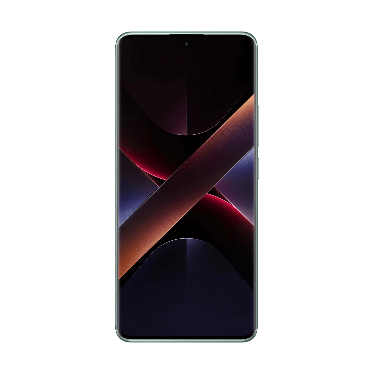 Smartfon pokazujący przód, z kolorowym abstrakcyjnym wzorem na ekranie.