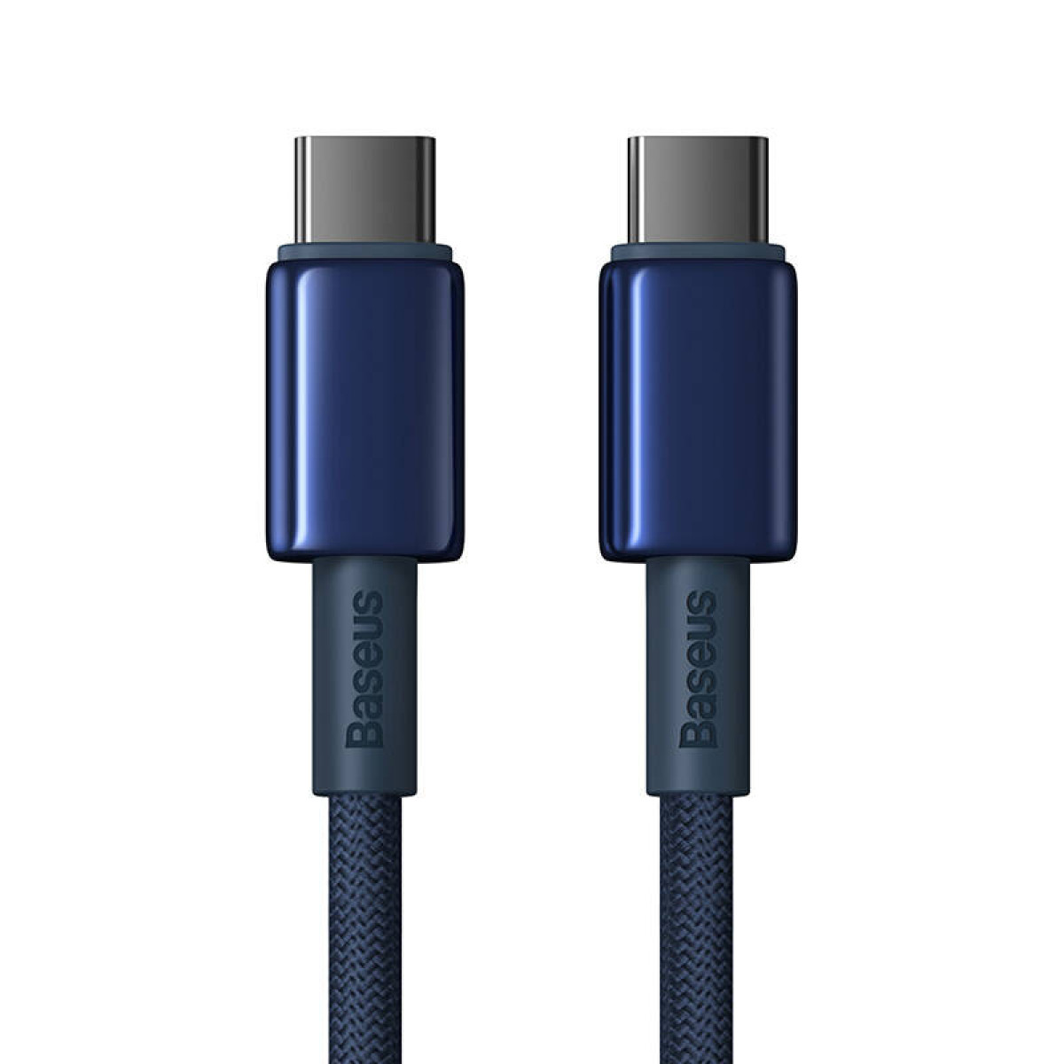 Dwa granatowe kable USB-C, obok siebie.